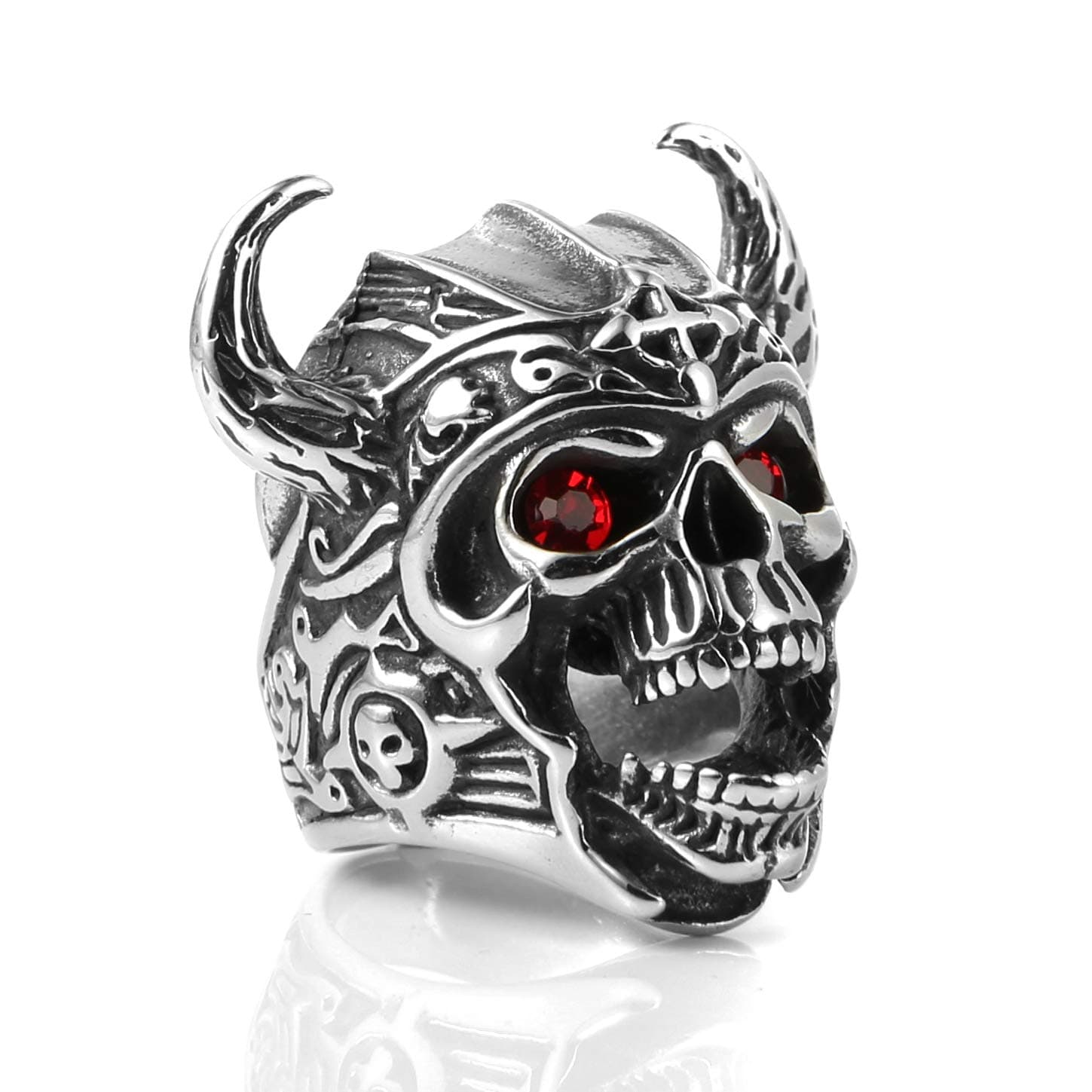 HZMAN Men's Stainless Steel Gothic Skull Ring Warrior Ring with Red Eyes