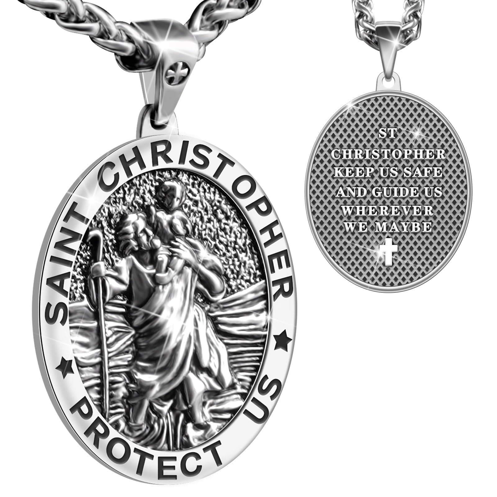 Saint Christopher Necklace - Blessing for Safety & Protection, Gift for Men, Women, Family