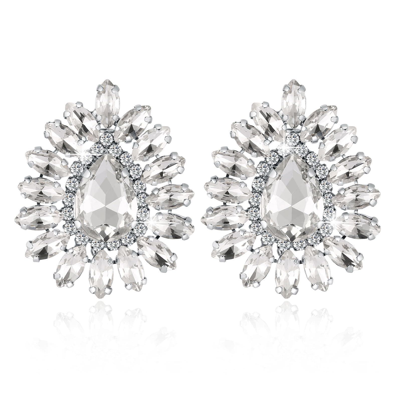 HZMAN Crystal Bridal Flower Stud Earring for Women Wedding Jewelry