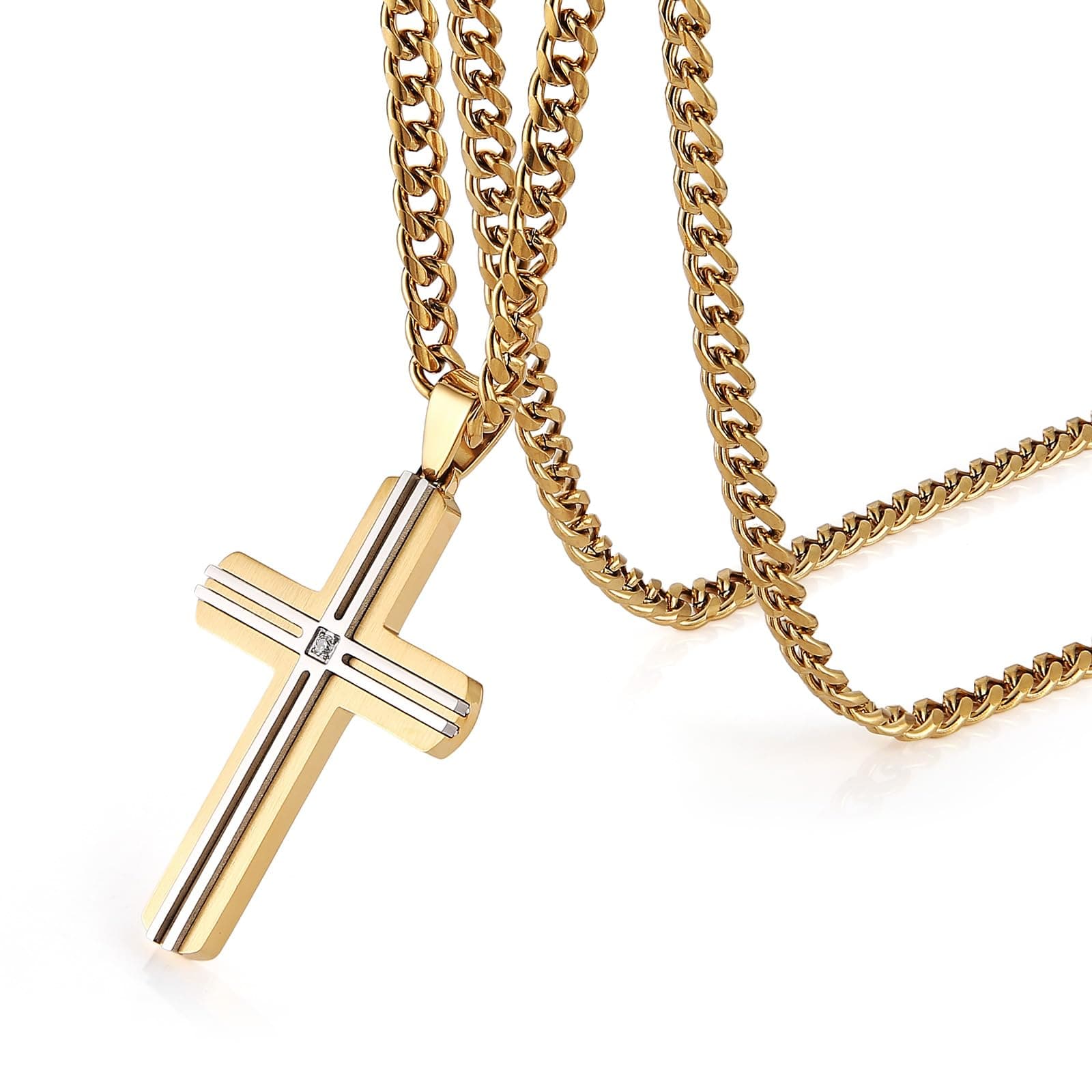 Stainless Steel Cross Necklace for Men and Women with 24-Inch Cuban Chain