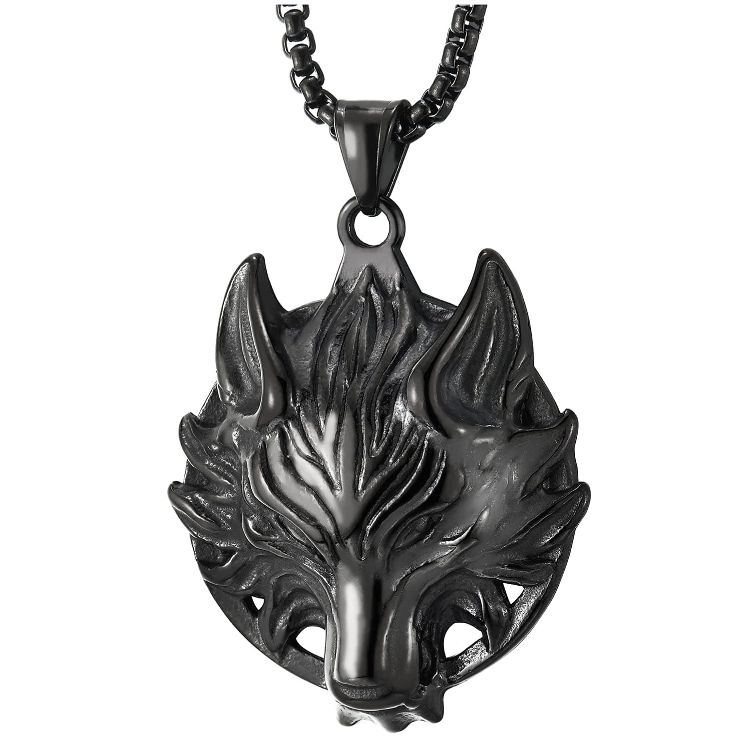 COOLSTEELANDBEYOND Mens Vintage Wolf Head Pendant Necklace, Punk Rock, 30 InchesSteel Chain