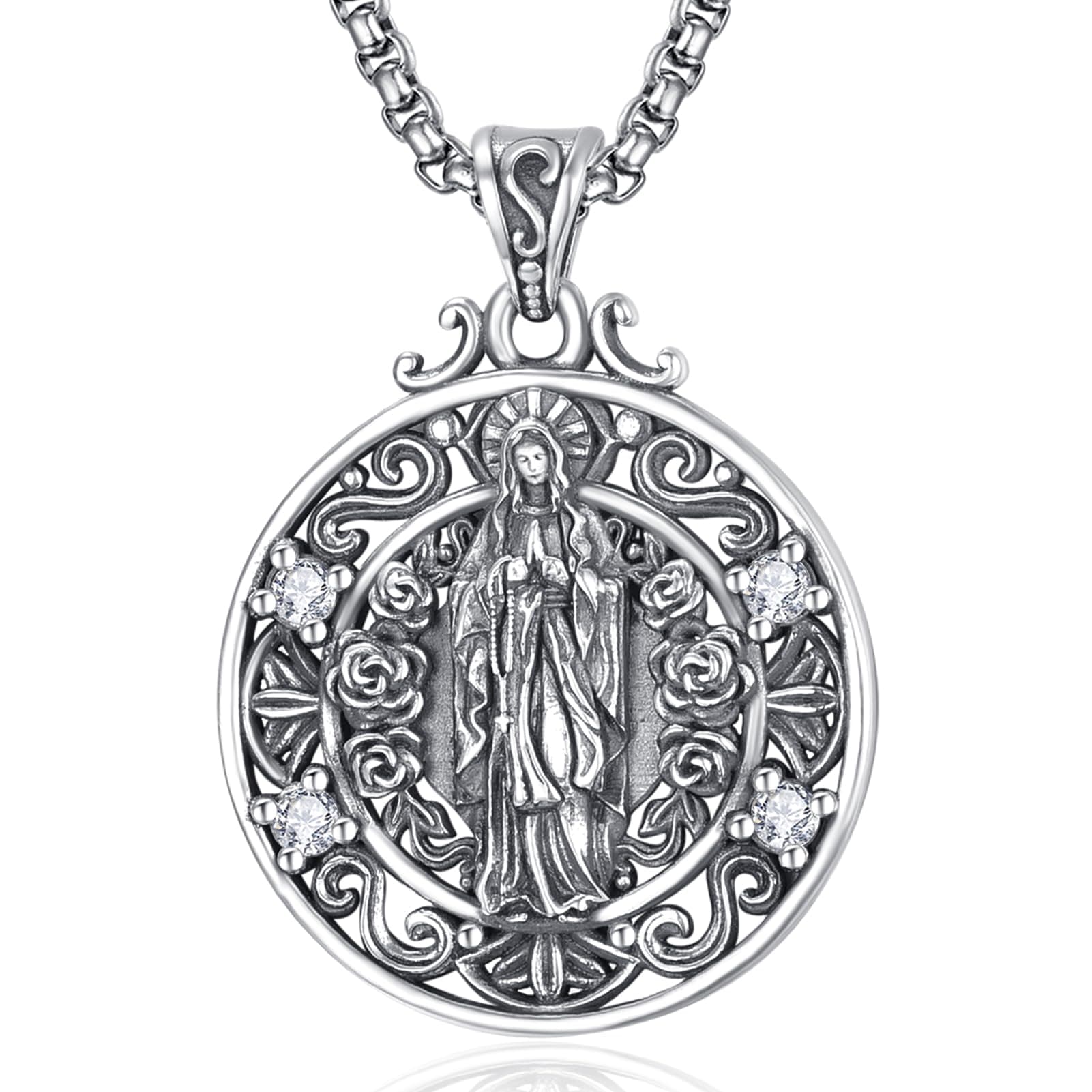 KATHLU Virgin Mary Necklace 925 Sterling Silver Catholic Jewelry