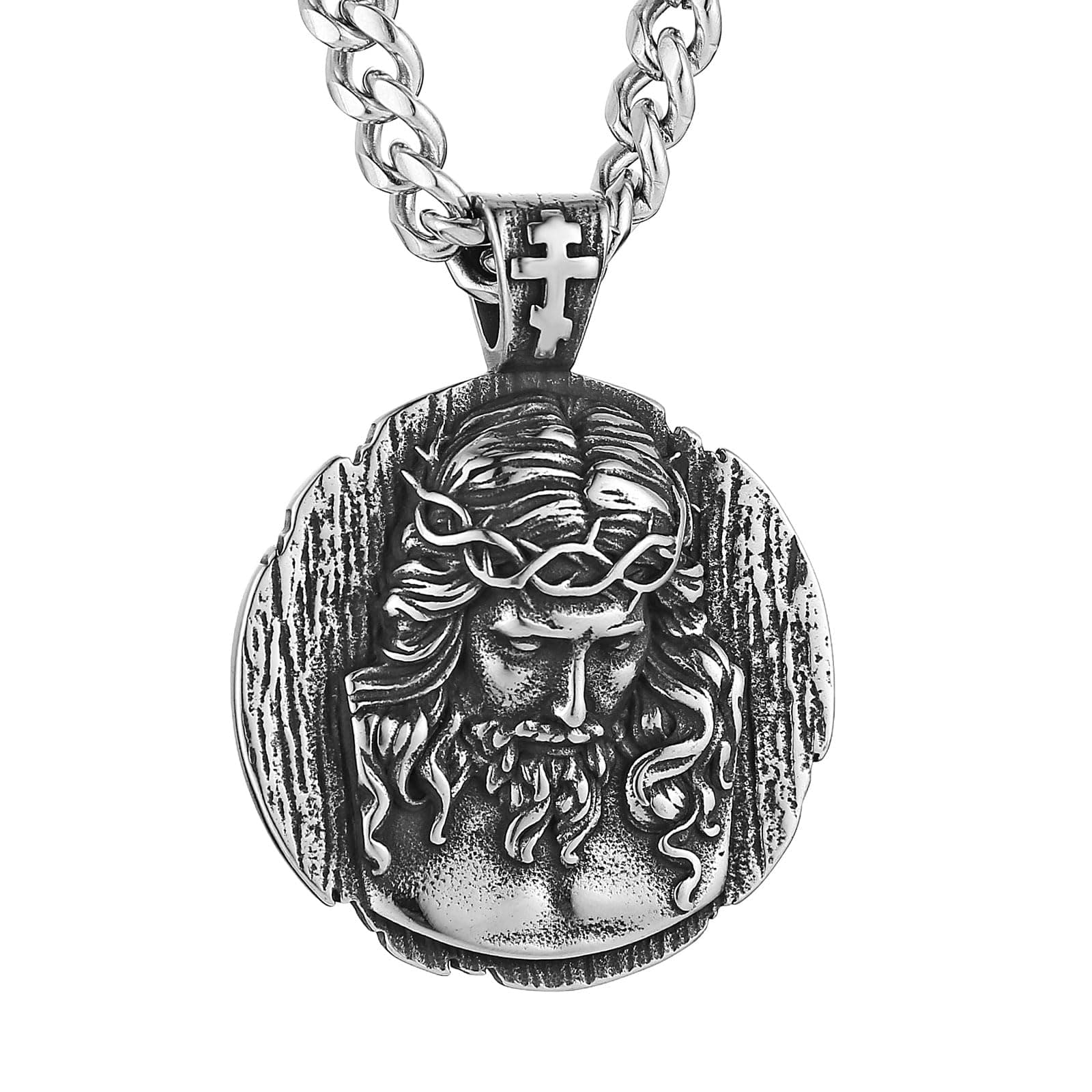 HZMAN Retro Stainless Steel Jesus Pendant Necklace for Men Amulet Jewelry Gift
