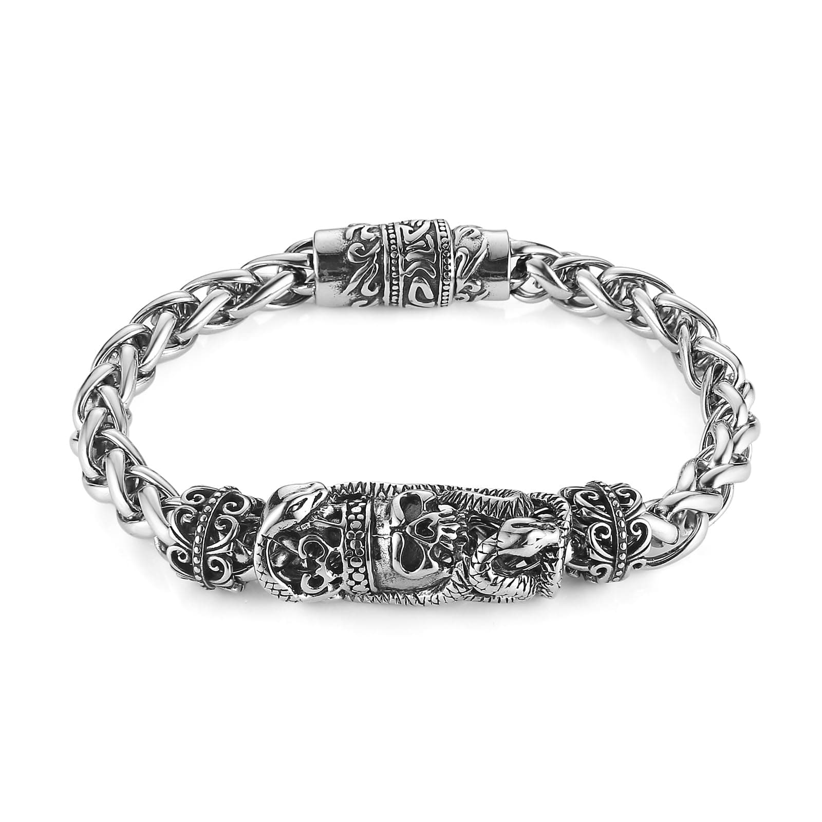 HZMAN Men's 8.0 Inch Gothic Stainless Steel Wheat Chain Link Bracelet