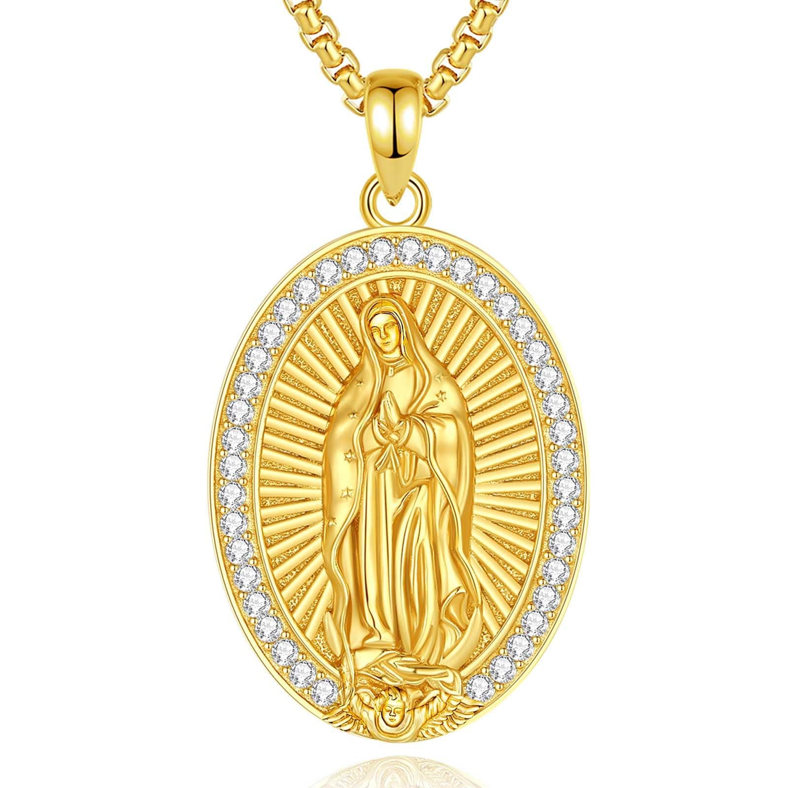 Sterling Silver Virgin Mary Our Lady of Guadalupe Necklace with Miraculous Medal