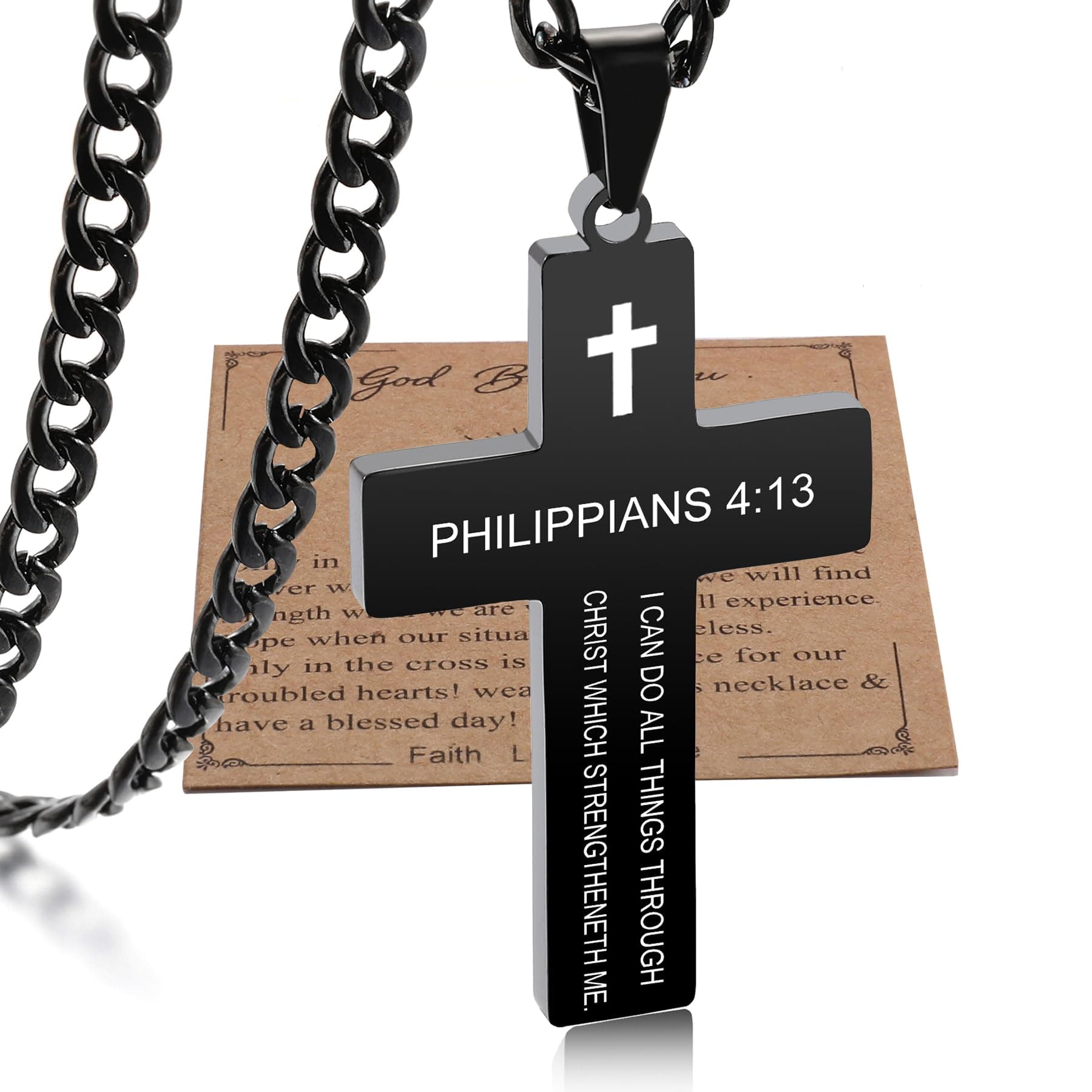 SKQIR Cross Necklace for Men with Bible Verse, Christian Religious Gift