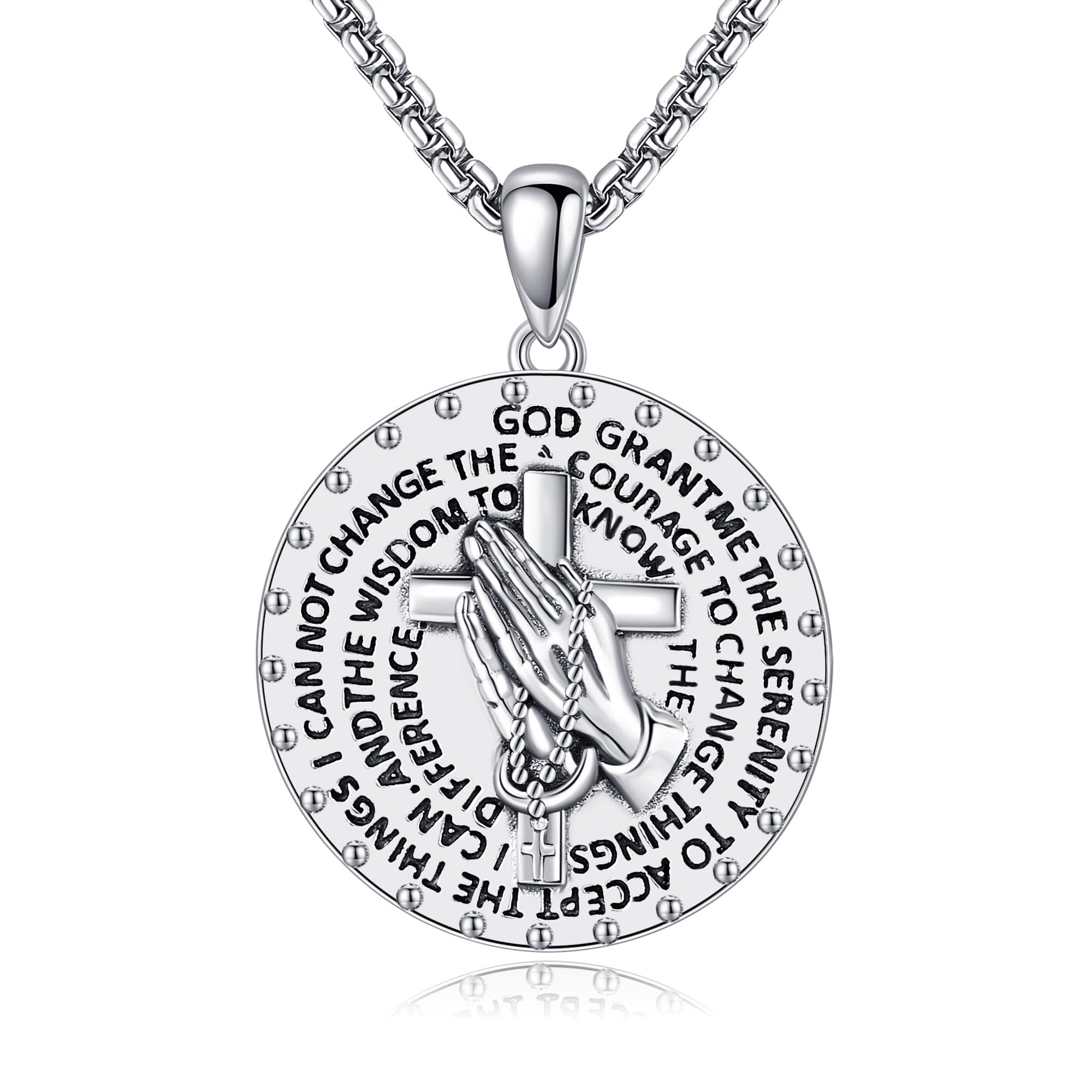 AXOMY Saint Necklace for Women Men - Sterling Silver Serenity Prayer Pendant Jewelry