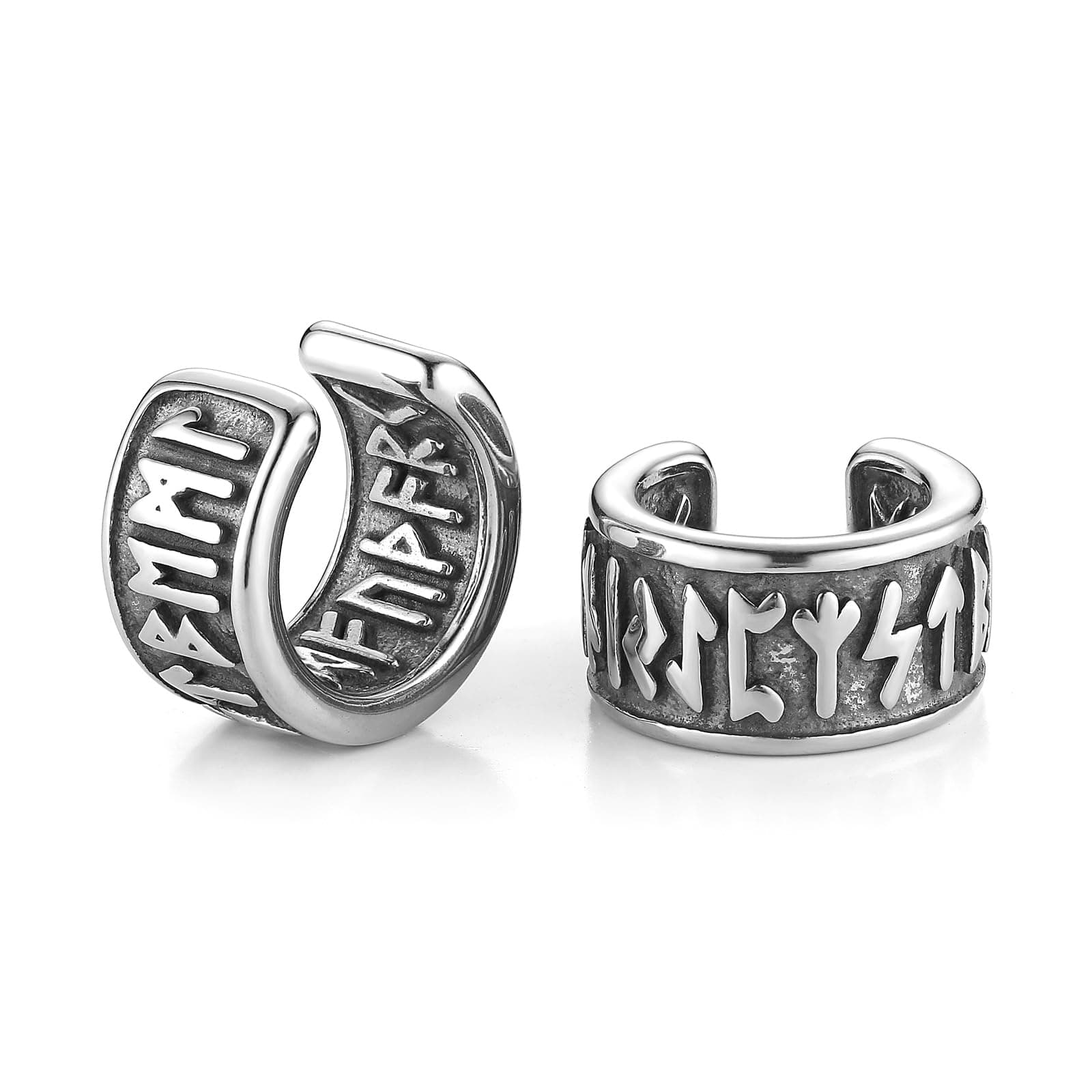HZMAN Norse Viking Runes Ear Cuff Earrings - Retro Stainless Steel Jewelry for Men & Women