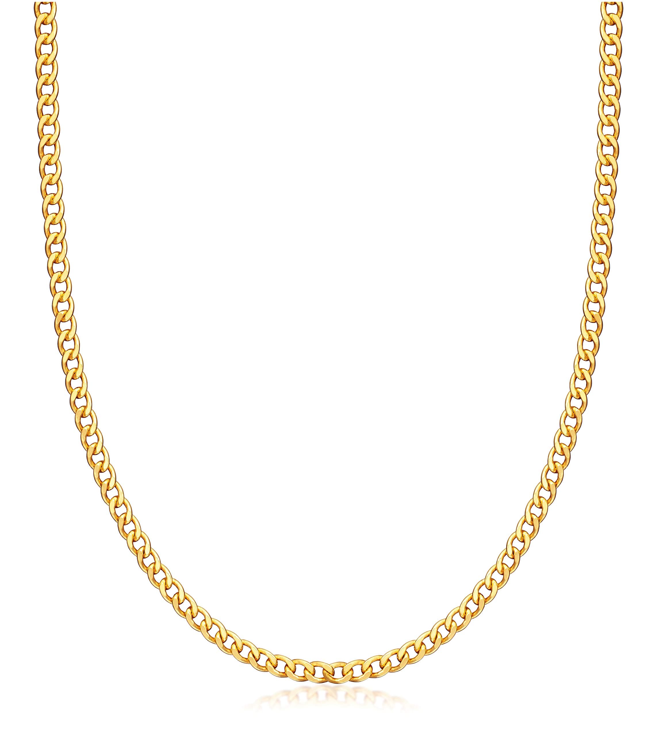 Barzel 18K Gold Plated Curb/Cuban Link Chain Necklace - 2MM, 3MM, 4MM, 5MM, Brazil