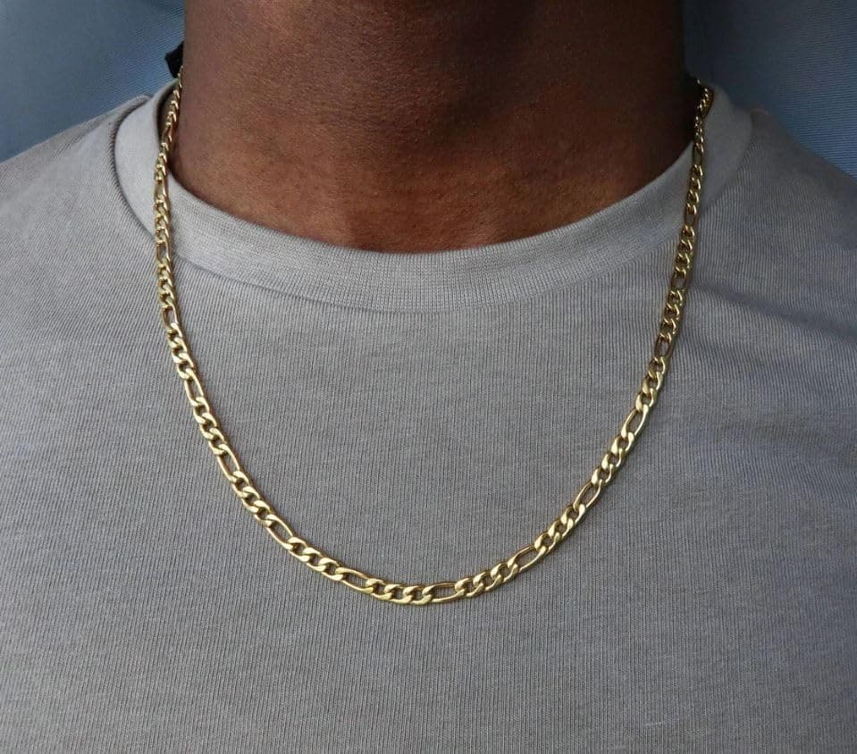 WGS 14K Solid Yellow Gold Figaro Chain Necklace with Diamond Cut Lobster Claw Clasp