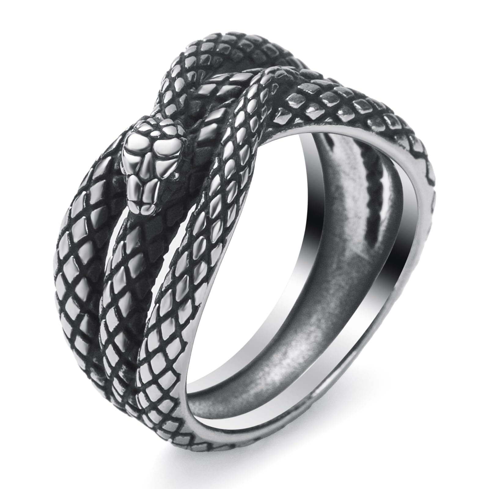 Stainless Steel Gothic Punk Snake Ring for Men Size 8-13