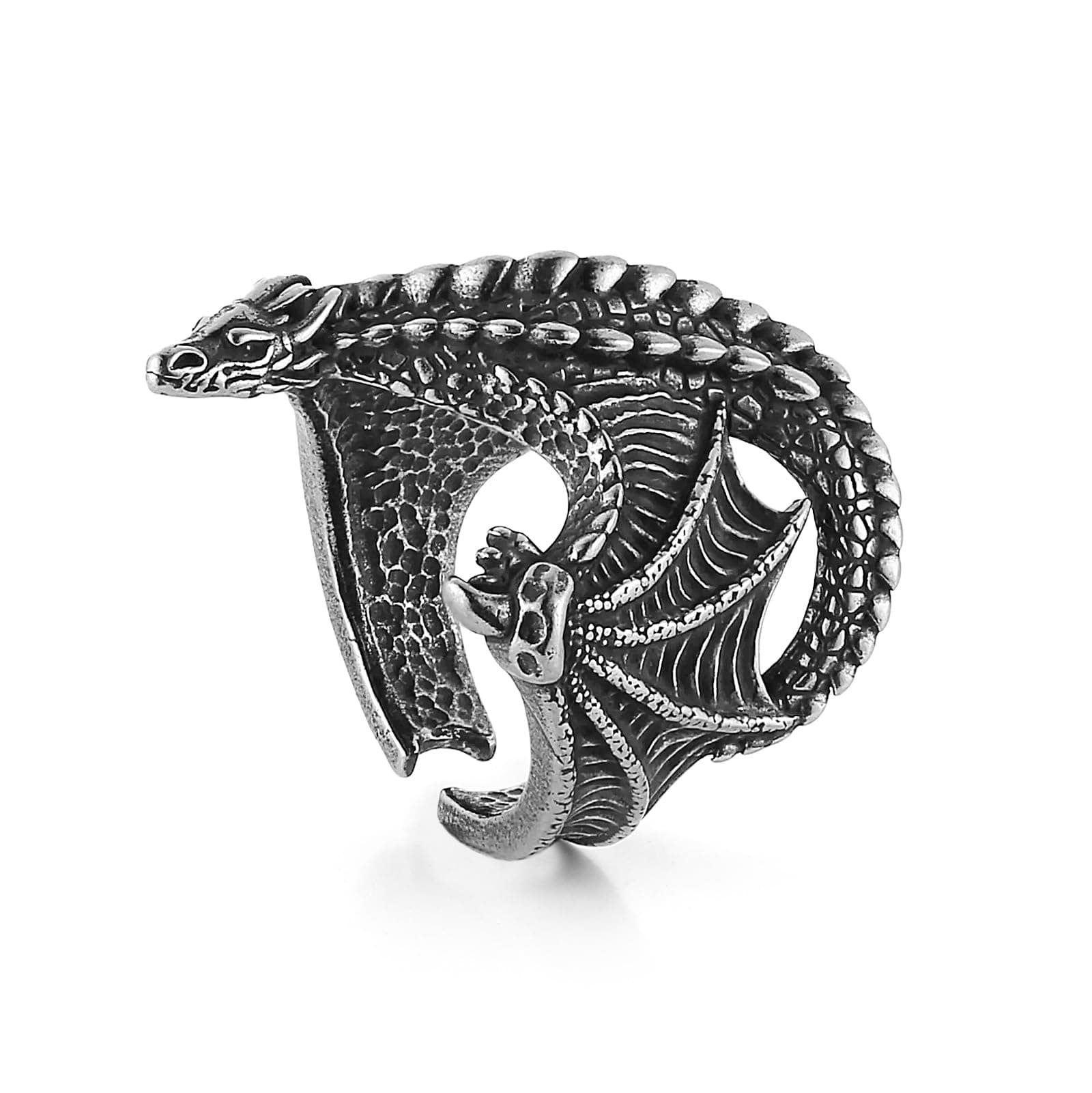 HZMAN Men's Retro Gothic Flying Dragon Stainless Steel Ring for Halloween