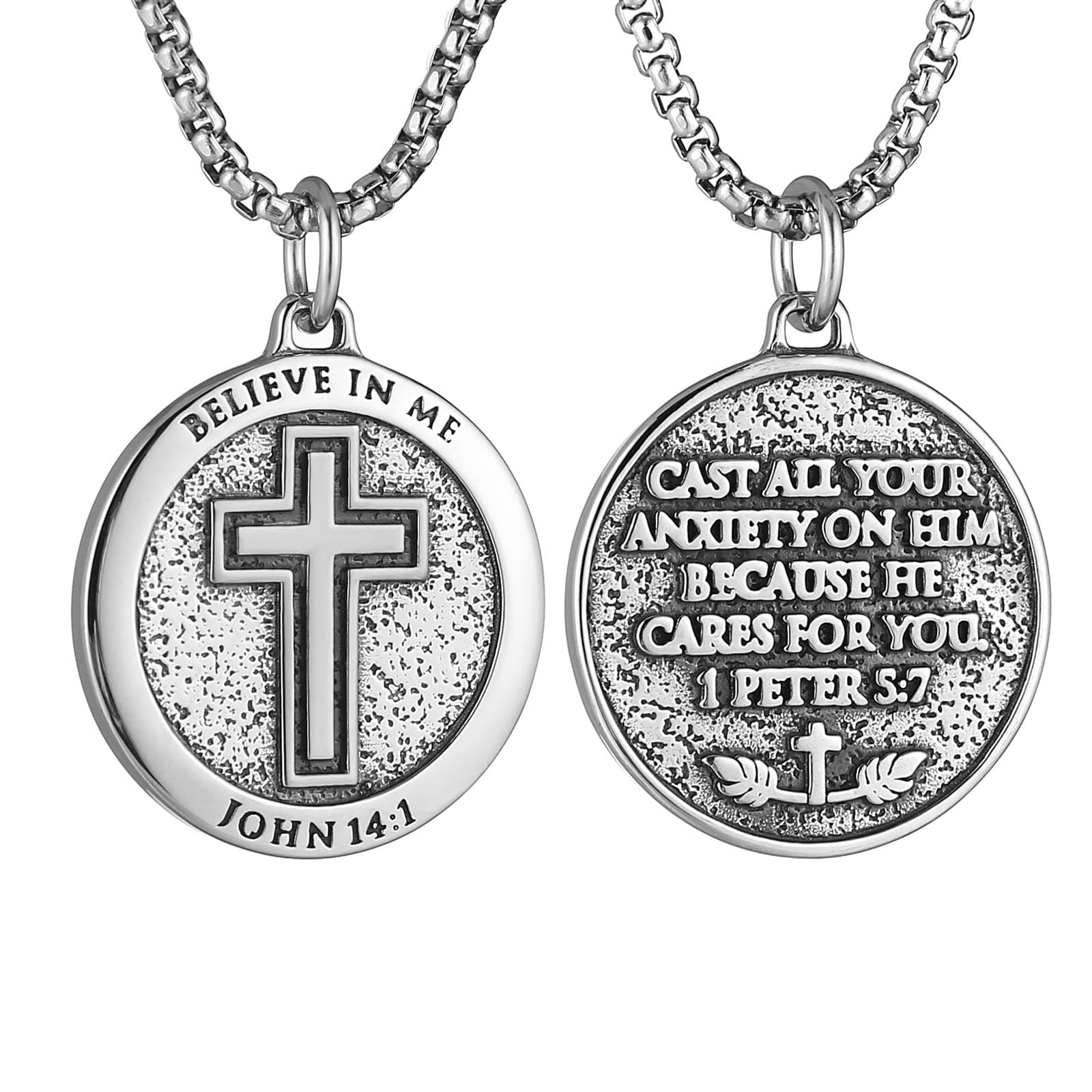 Inspirational Bible Verse Necklace for Men and Women - Stainless Steel Cross Pendant Gift