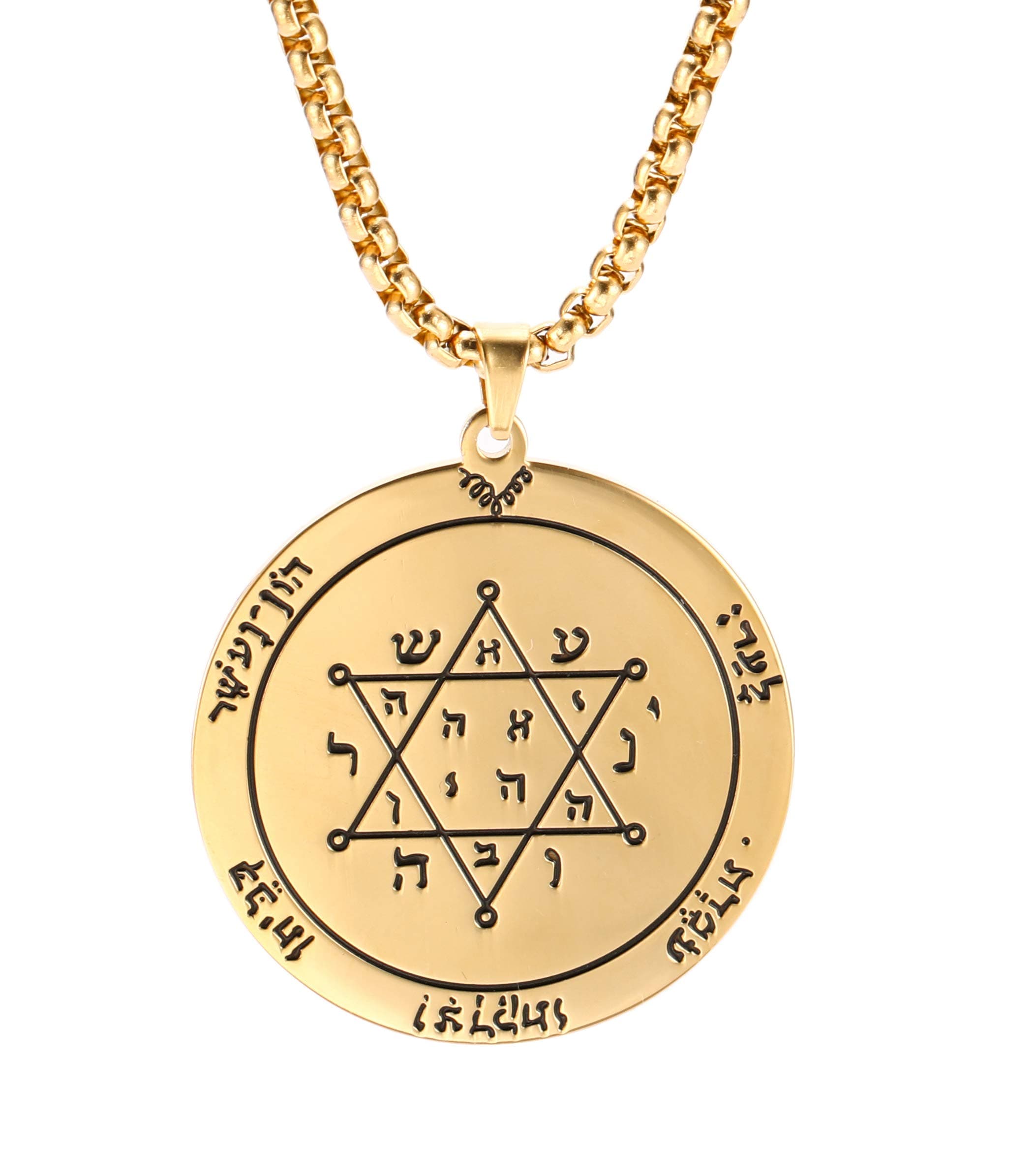 TEAMER Gold Stainless Steel Key of Solomon Pendant Necklace - Wiccan Talisman Jewelry for Men and Women