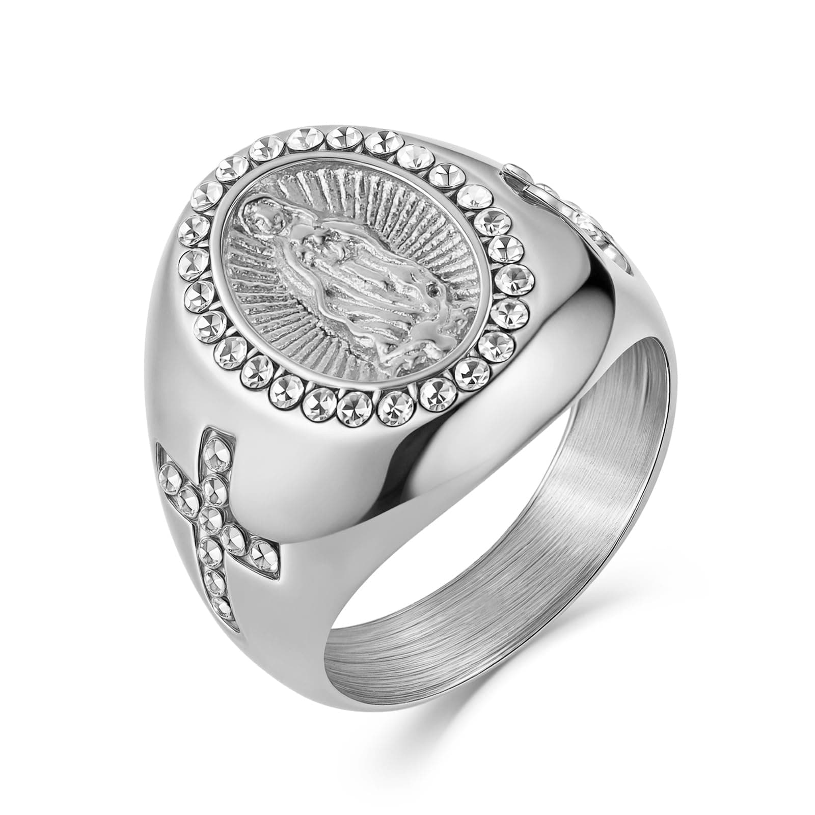 HZMAN Dainty Stainless Steel Virgin Mary & Our Lady of Guadalupe Ring Jewelry Gift