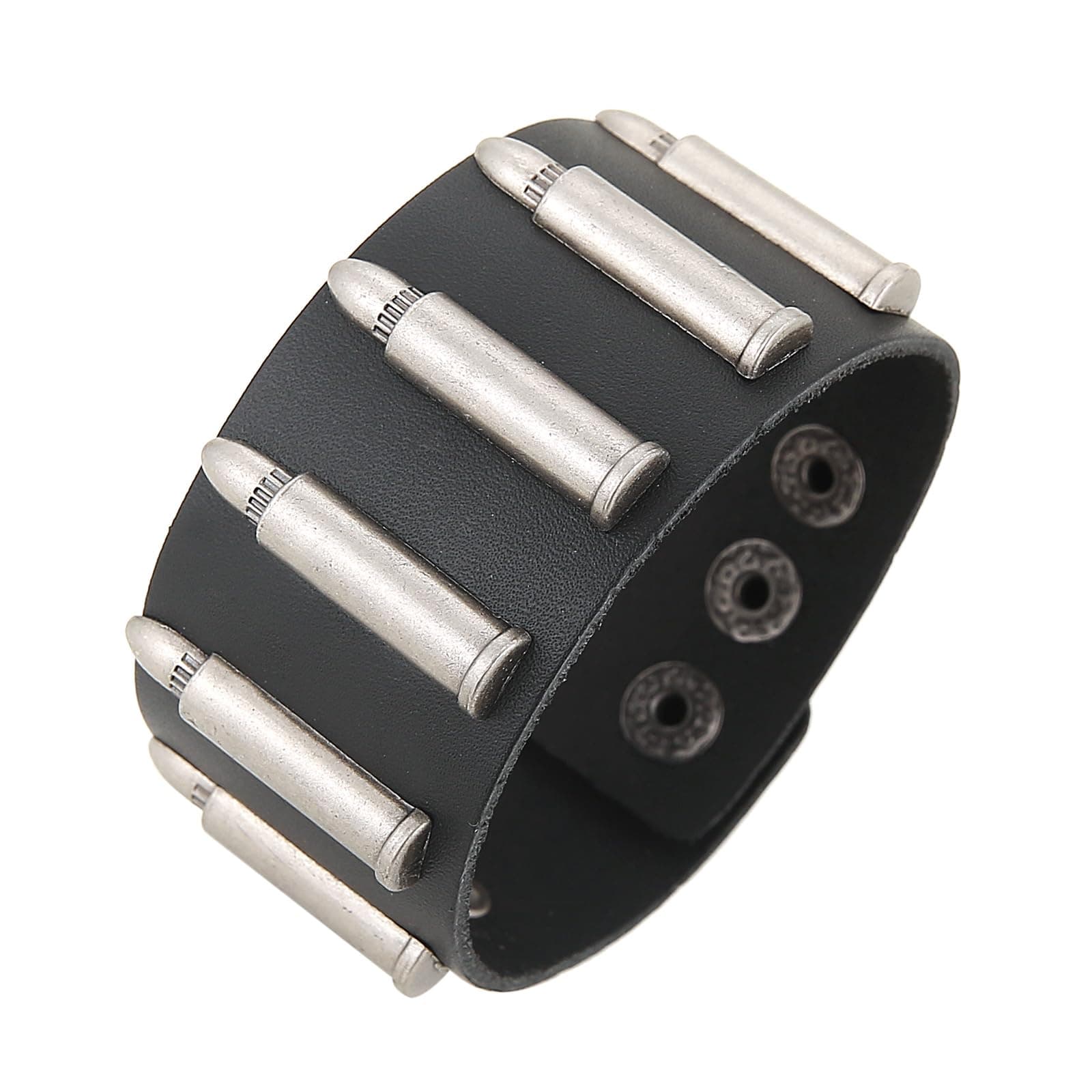 HZMAN Black Leather Bullet Bracelets for Men Adjustable Gotha Punk Cuff Jewelry