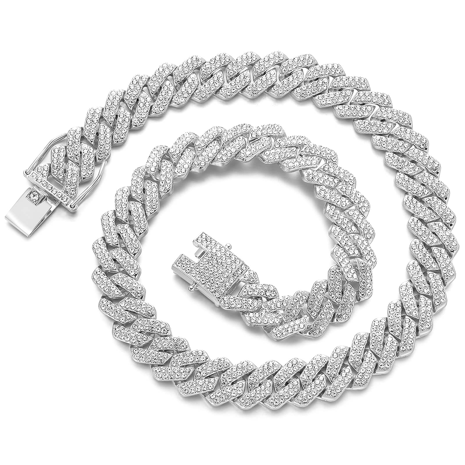 JUNVirtuous Women's Cuban Link Chain Necklace with Bling and Diamond Jewelry