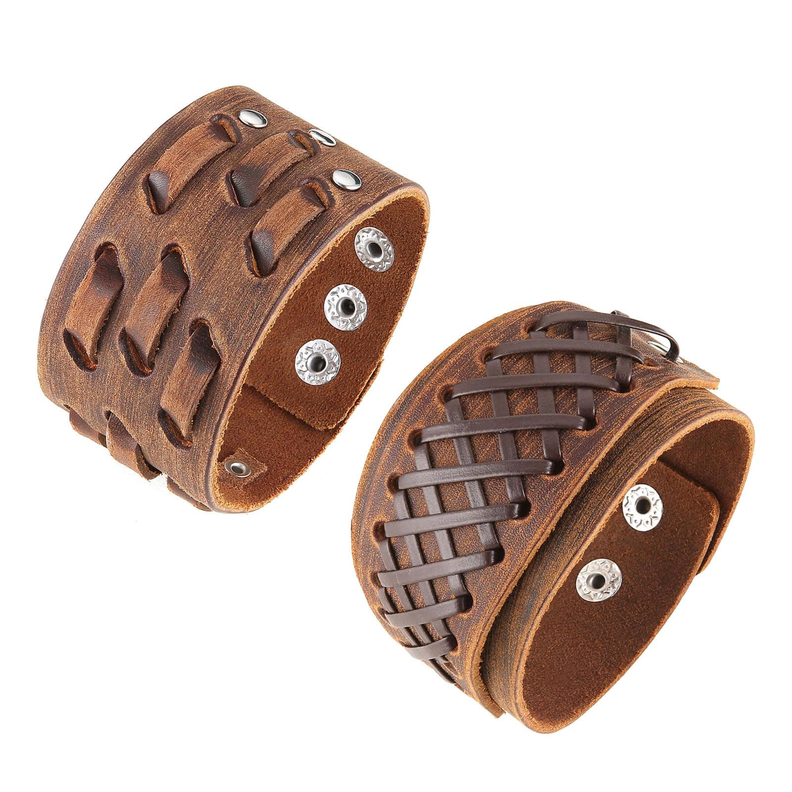 Genuine Leather Punk Bracelets for Men - Handmade Wide Cuff Wristband Jewelry Gift