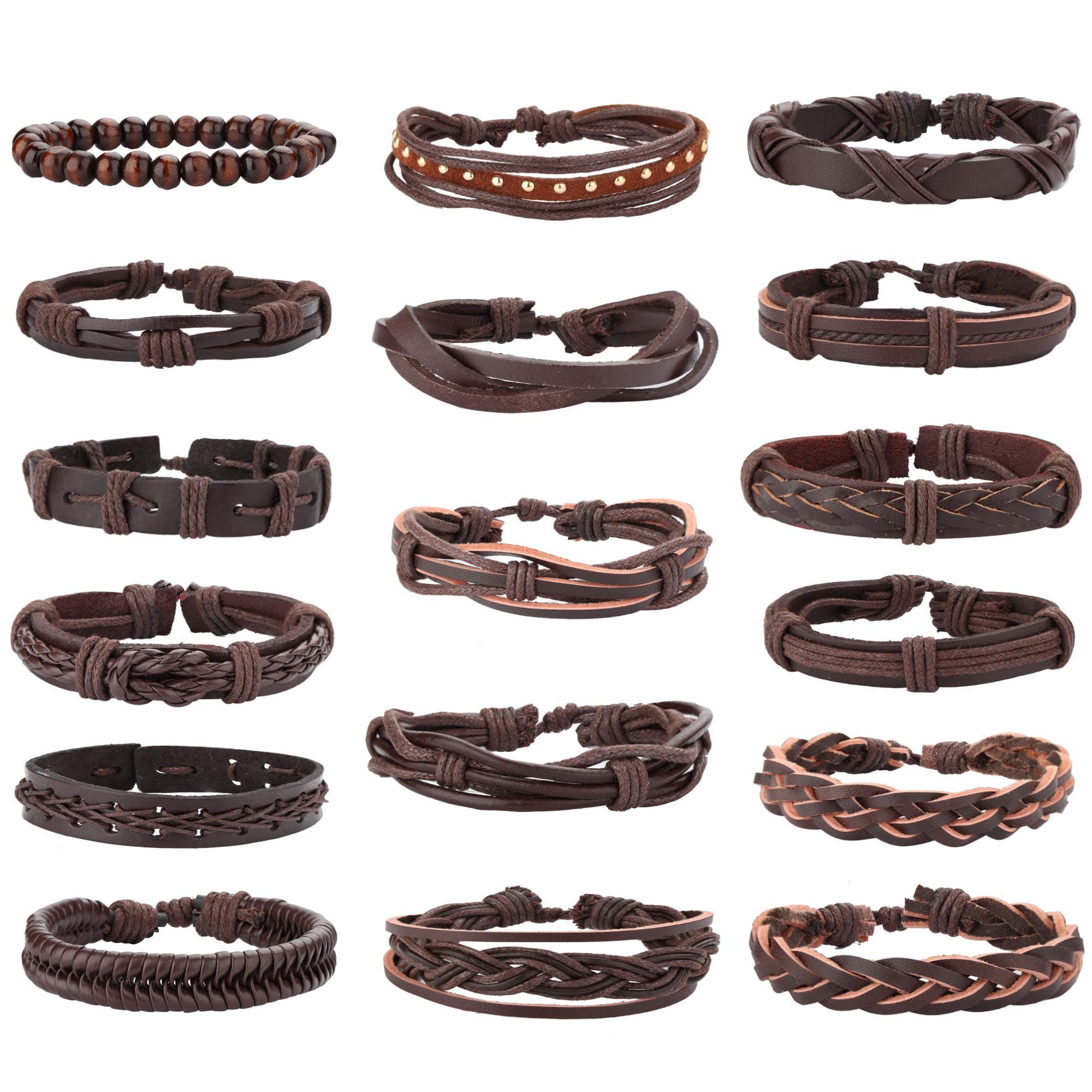 Jstyle Braided Leather Bracelet with Wooden Beads for Men & Women