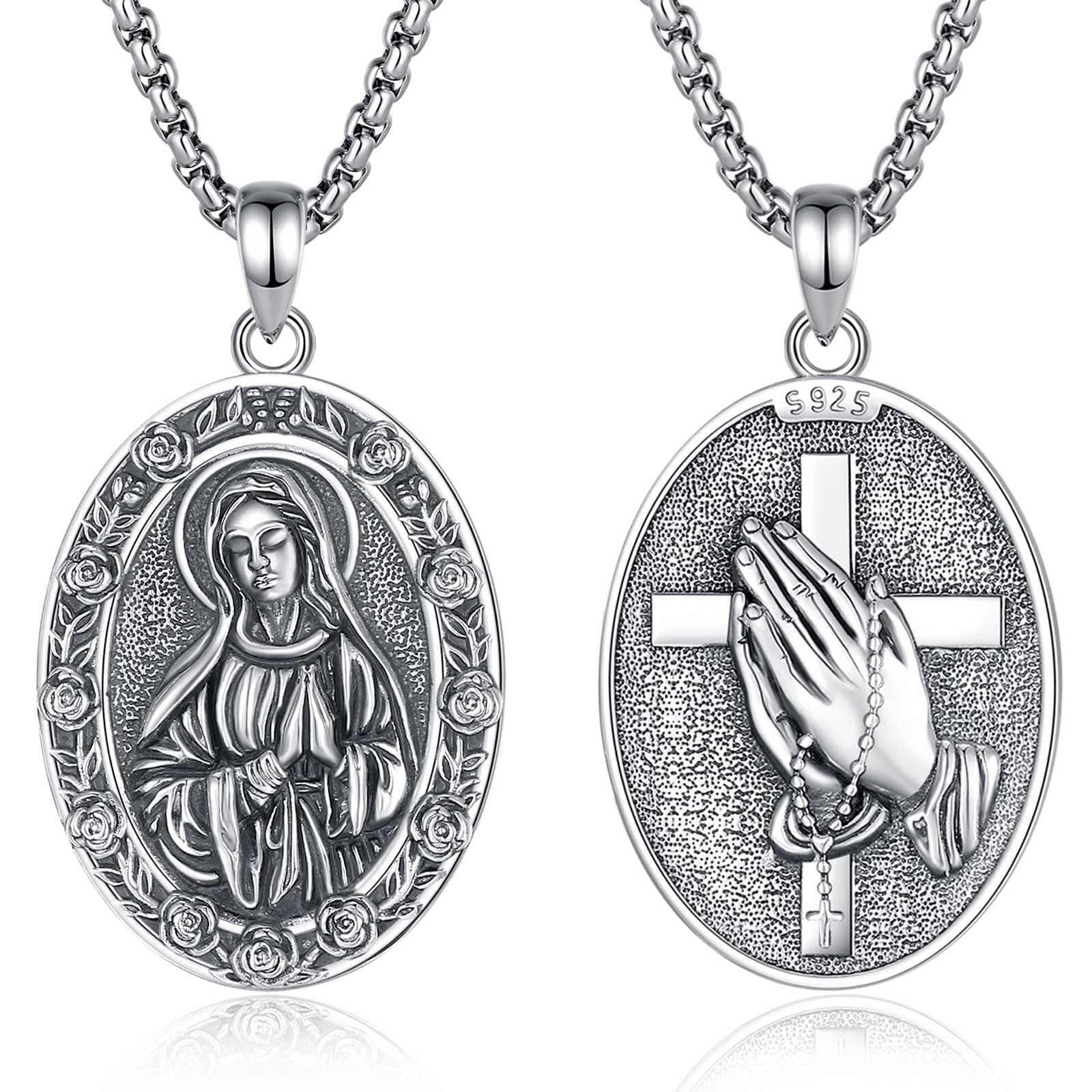 INFUSEU Unique Virgin Mary, St Joseph & Jesus Pendant Necklace 20+2 Inch Chain