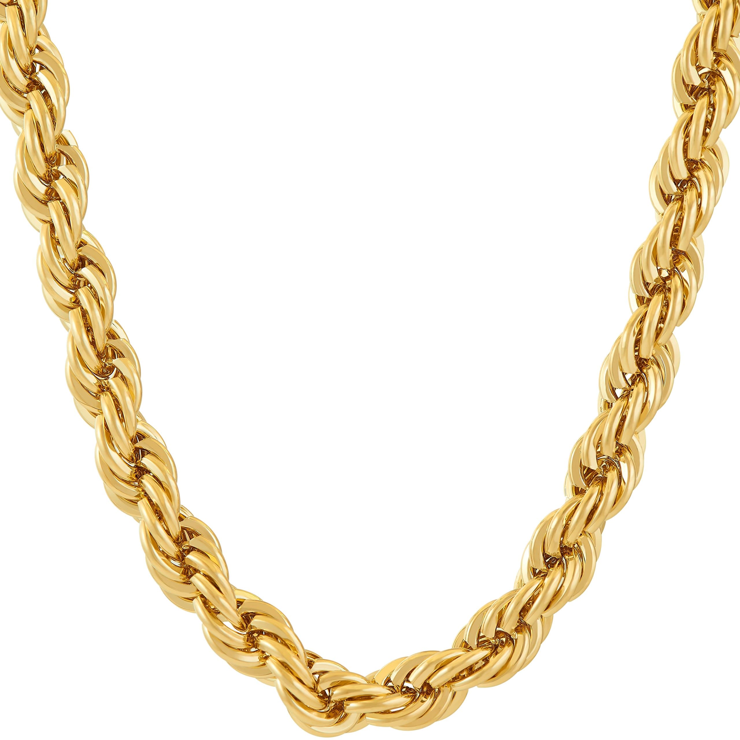 7mm Rope Chain Necklace 24k Gold Plated for Men and Women