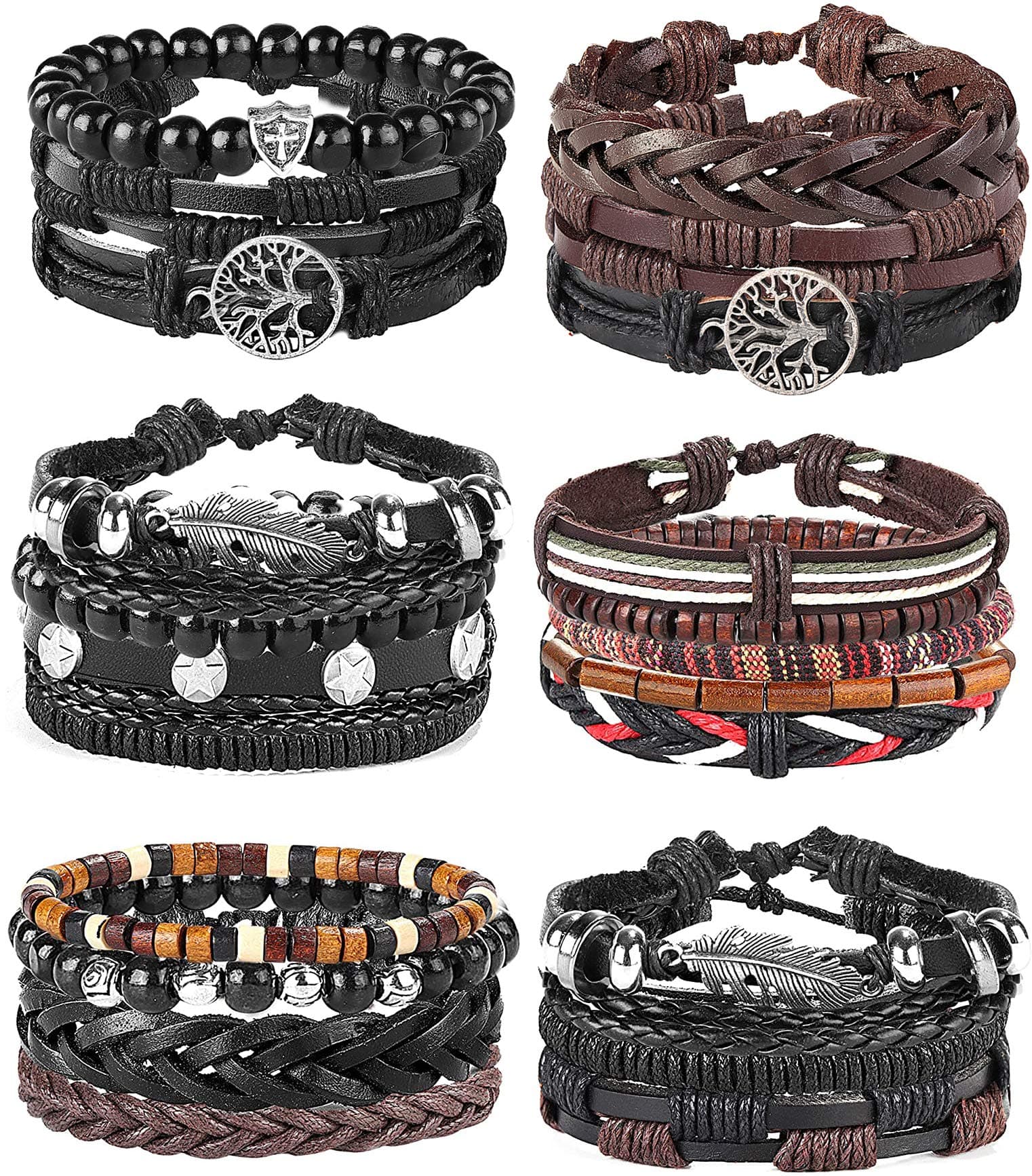 MILACOLATO Handmade Braided Leather Wrist Cuff Bracelet Hemp Cords Adjustable