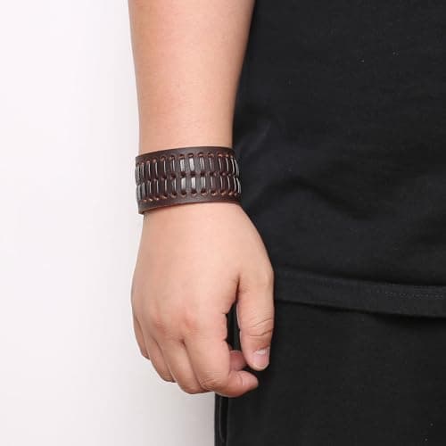 HZMAN Brown Retro Leather Cuff Bracelet for Men