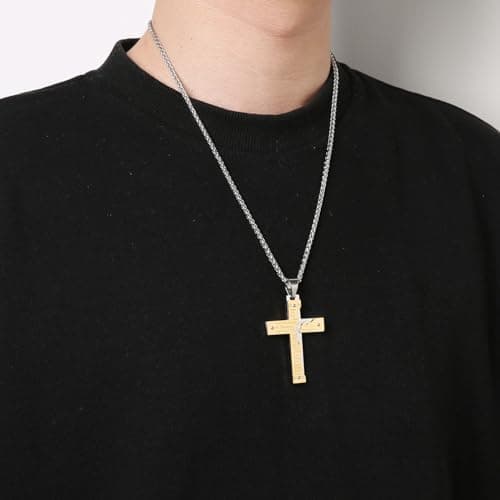 Men's Stainless Steel Cross Necklace with Lord's Prayer