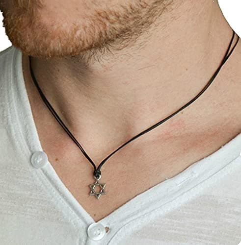 Shani & Adi Silver Star of David Necklace for Men, Israeli Jewish Gift