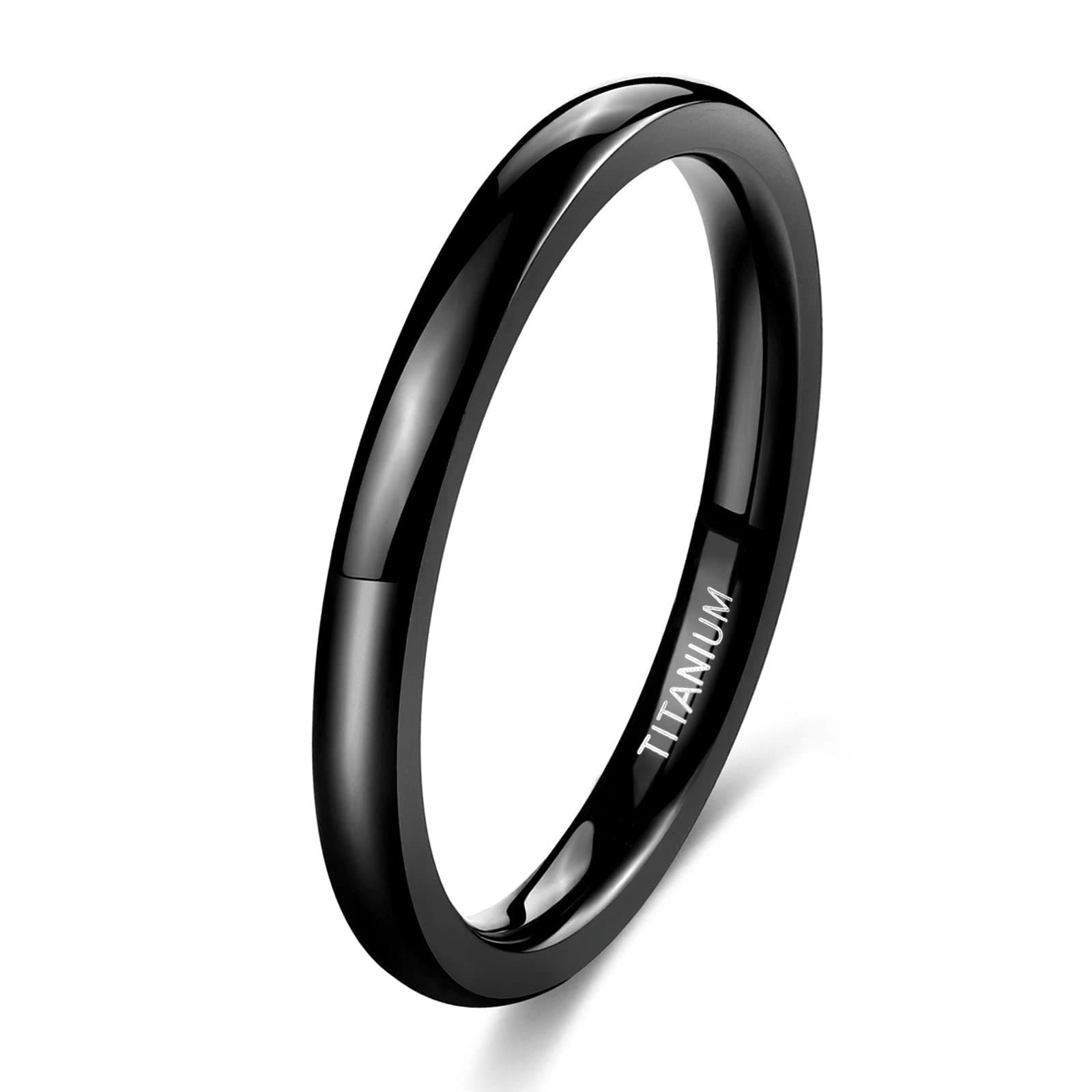 TIGRADE Black Titanium Dome Ring, High Polished, Sizes 3-14.5