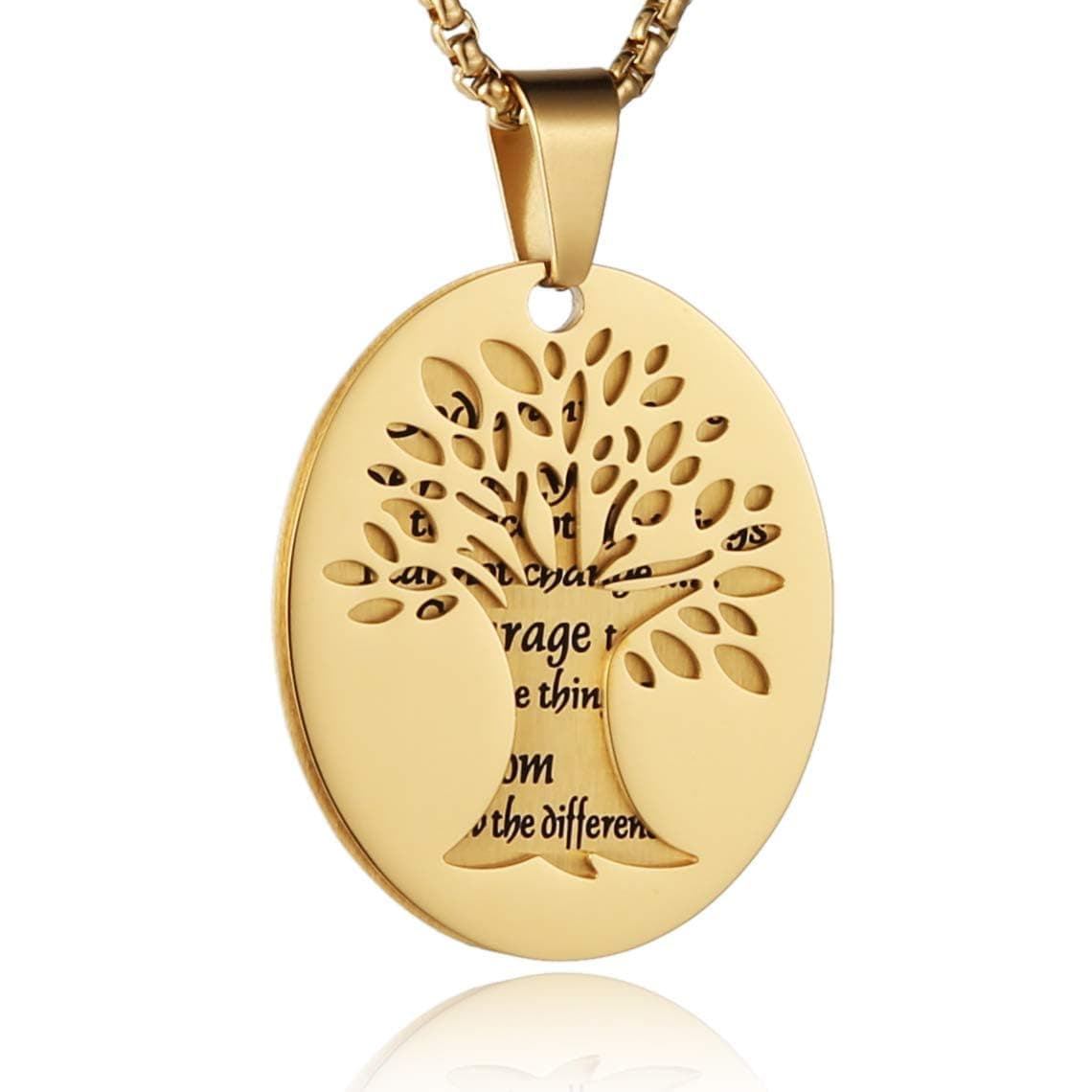 HZMAN Two Piece Serenity Prayer Tree of Life Pendant Necklace 22+2" Chain