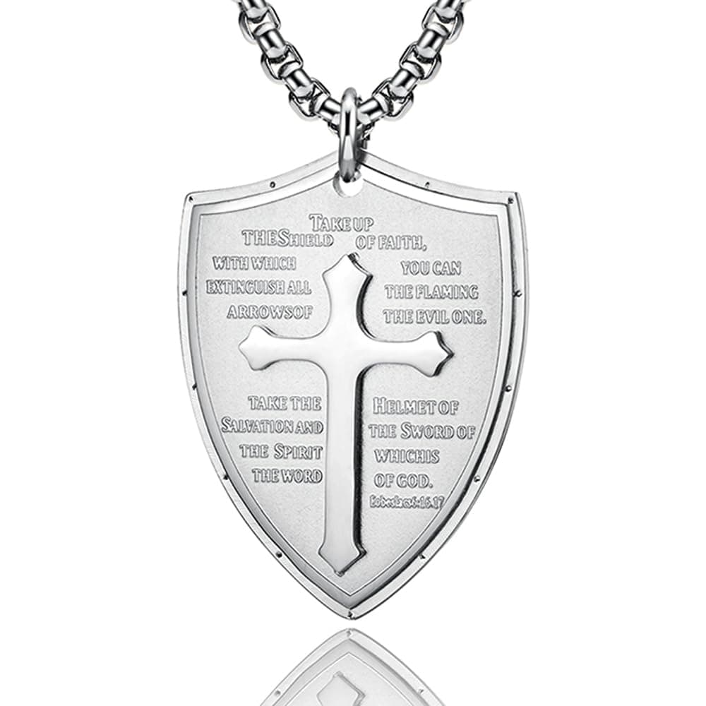 Yaumatea Armor of God Cross Pendant, Knights Templar Crusader, Stainless Steel Necklace