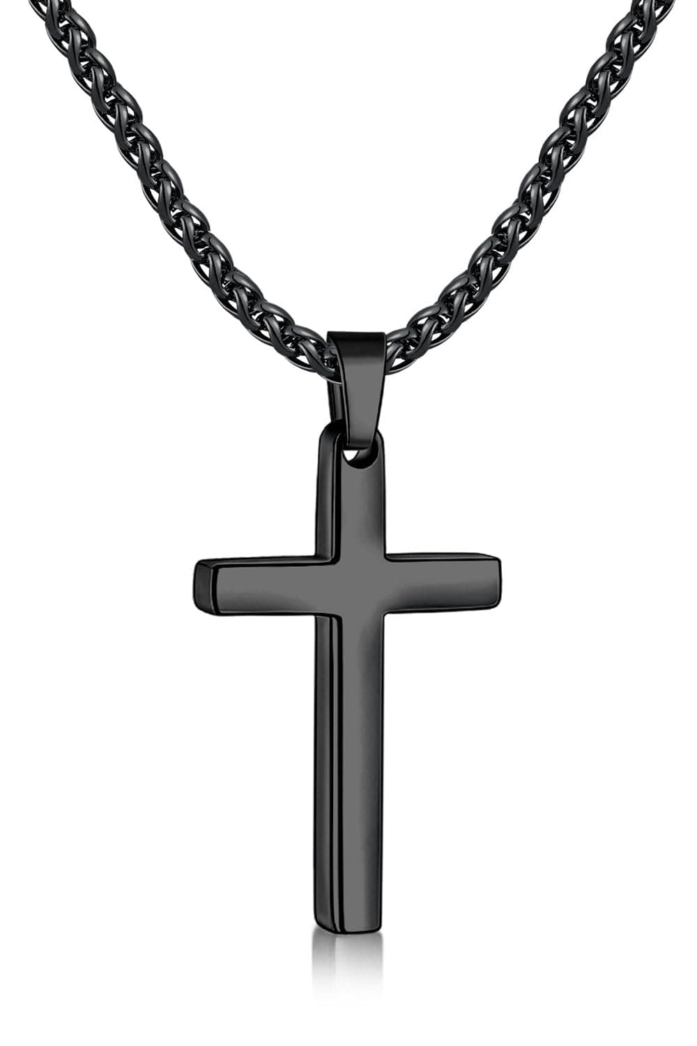 Men's Black Cross Necklace, 16-24 Inch Stainless Steel Chain