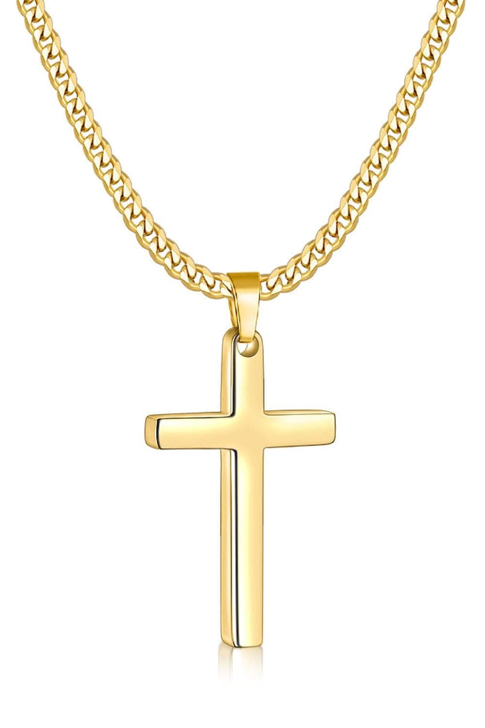 Fiusem Gold Plated Cross Necklace, 3.5mm Cuban Chain, 16-24 Inches