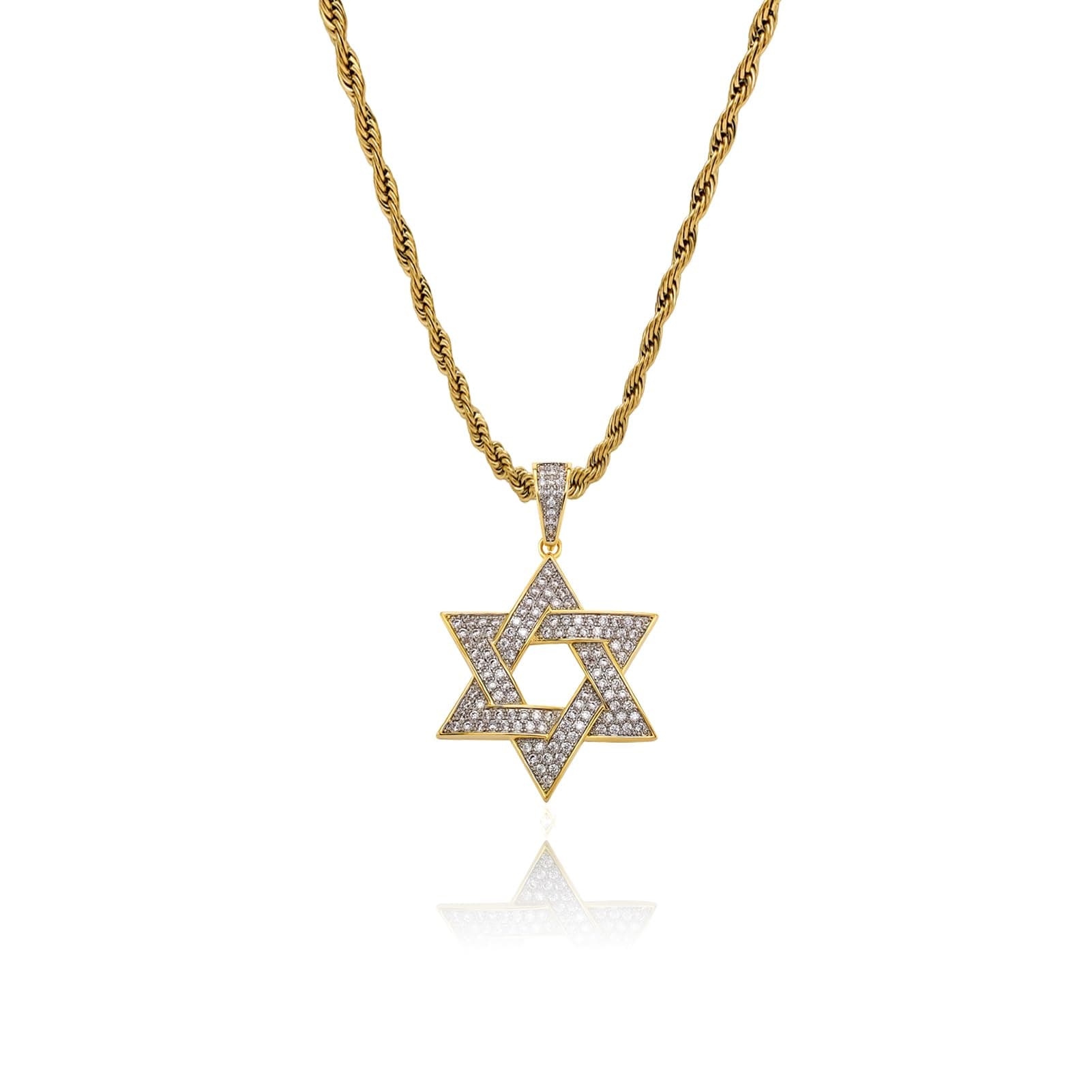 TOPGRILLZ 14K Gold Iced Out Star of David Necklace for Men & Women