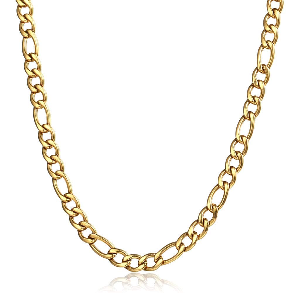 5mm Figaro Chain Necklace Gold Plated Stainless Steel for Men Women
