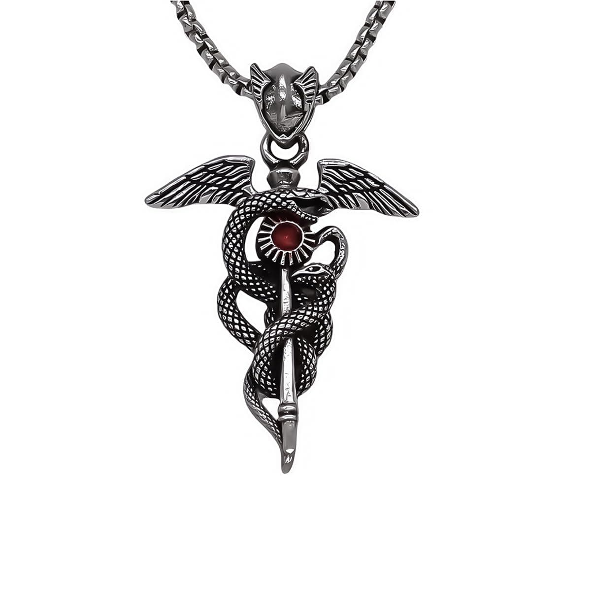 MarveBard Gothic Snake Sword Necklace with Red Crystal Pendant Dark Fantasy Jewelry for Men & Women