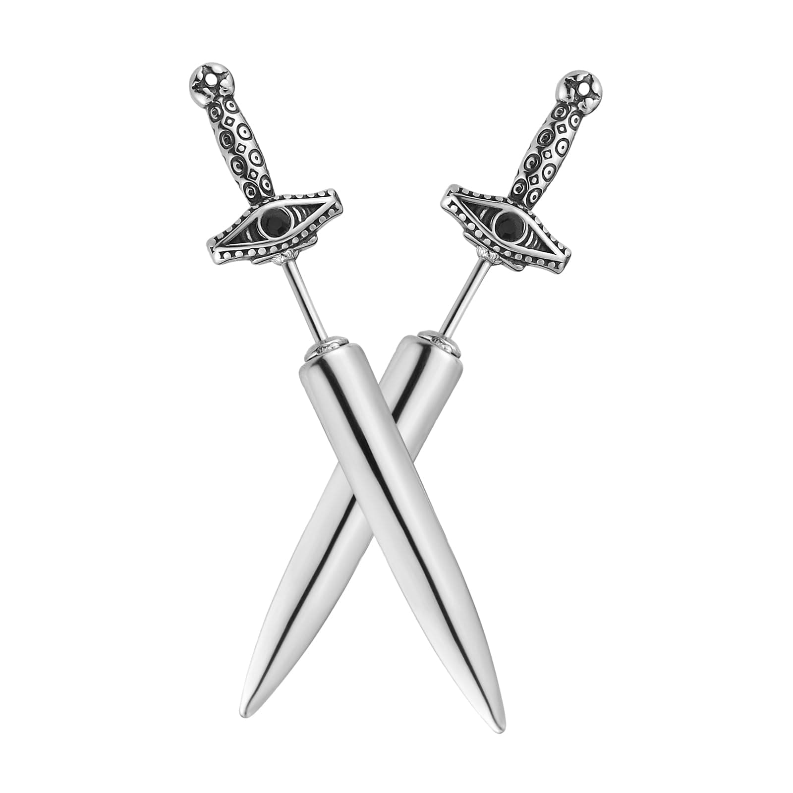 HZMAN Gothic Punk Stainless Steel Dagger Earrings for Men and Women