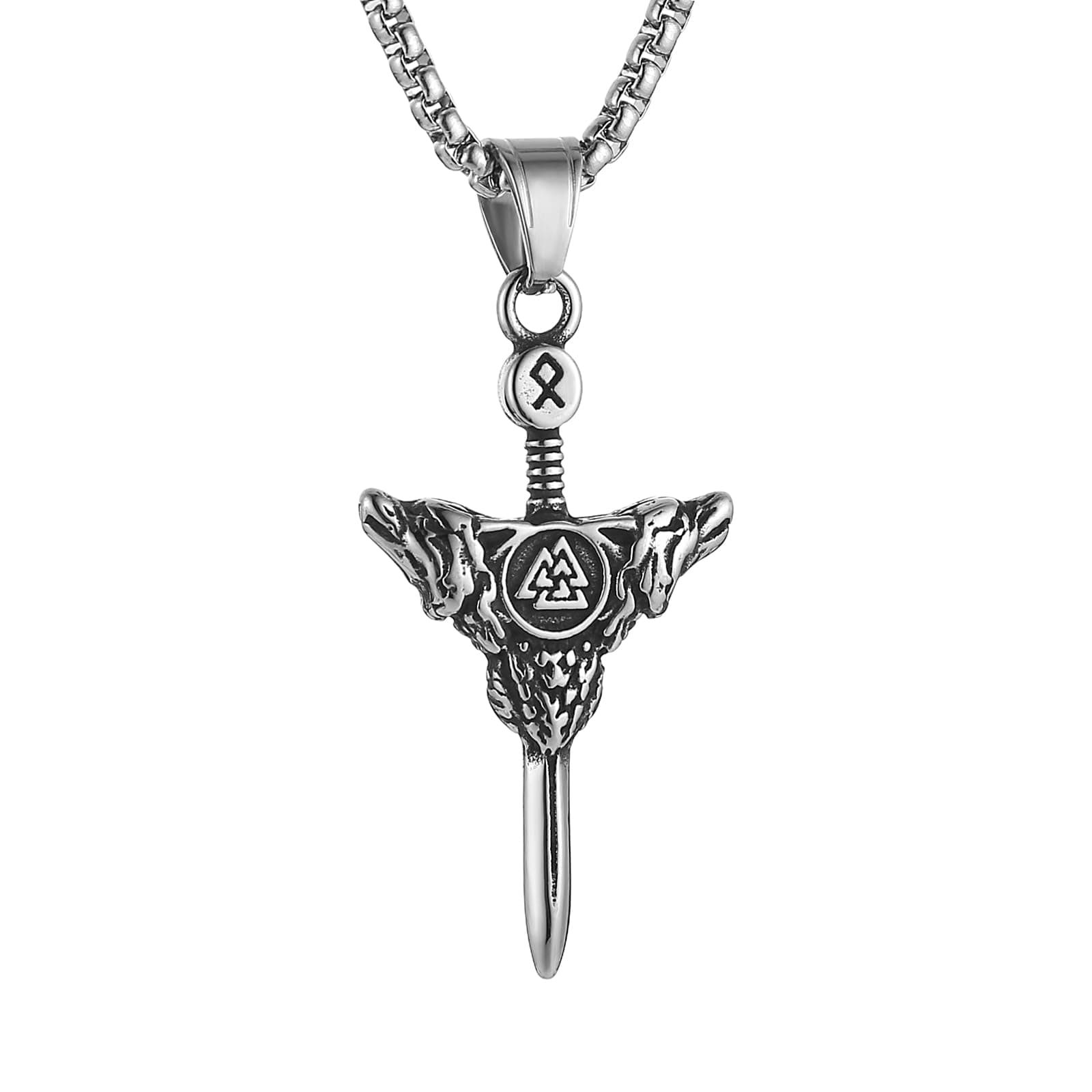 HZMAN Stainless Steel Retro Viking Wolf Sword Pendant Necklace Jewelry Gift