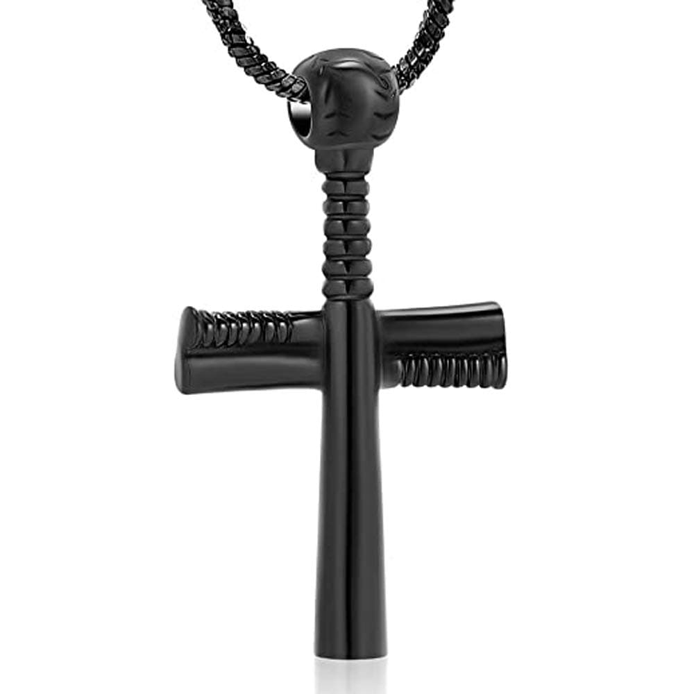 Imrsanl Baseball Bat Cremation Jewelry Stainless Steel Cross Urn Necklace for Ashes