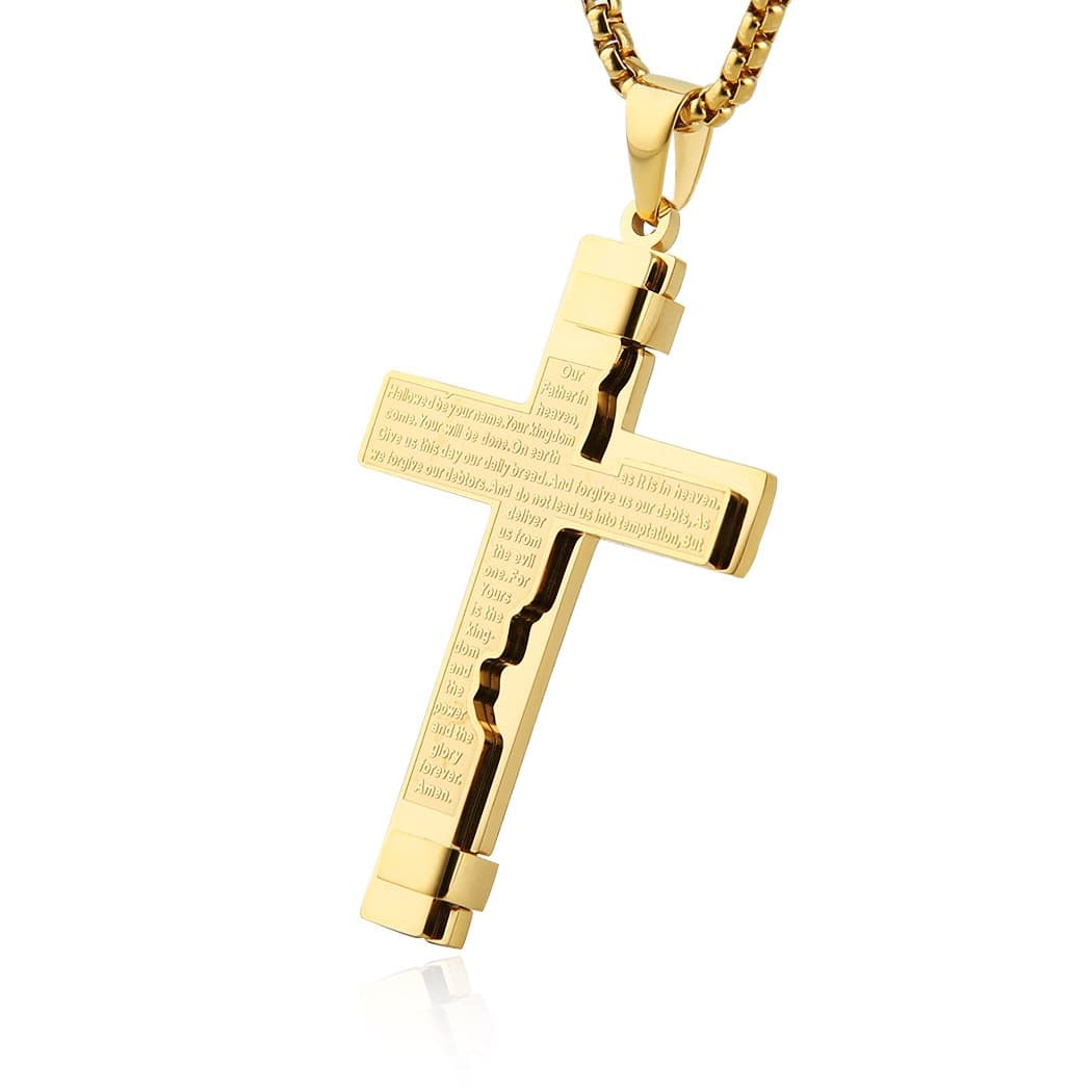 HZMAN Cross Lord's Prayer Pendant Necklace