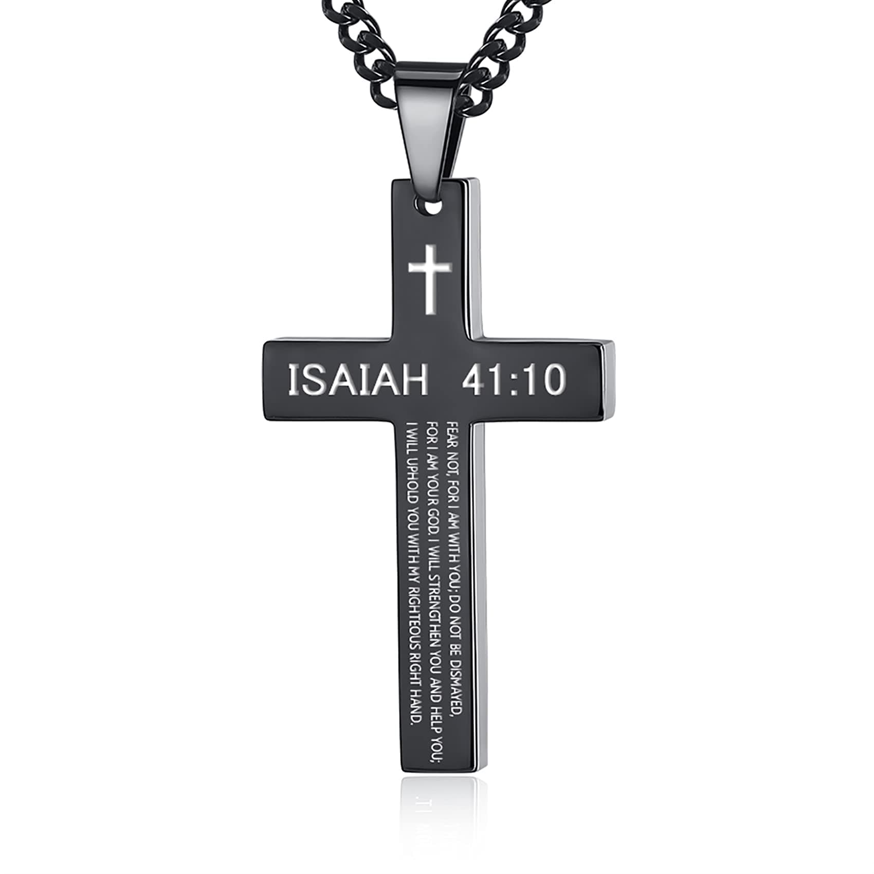 REVEMCN Men's Black Silver Stainless Steel Cross Necklace Faith Jewelry