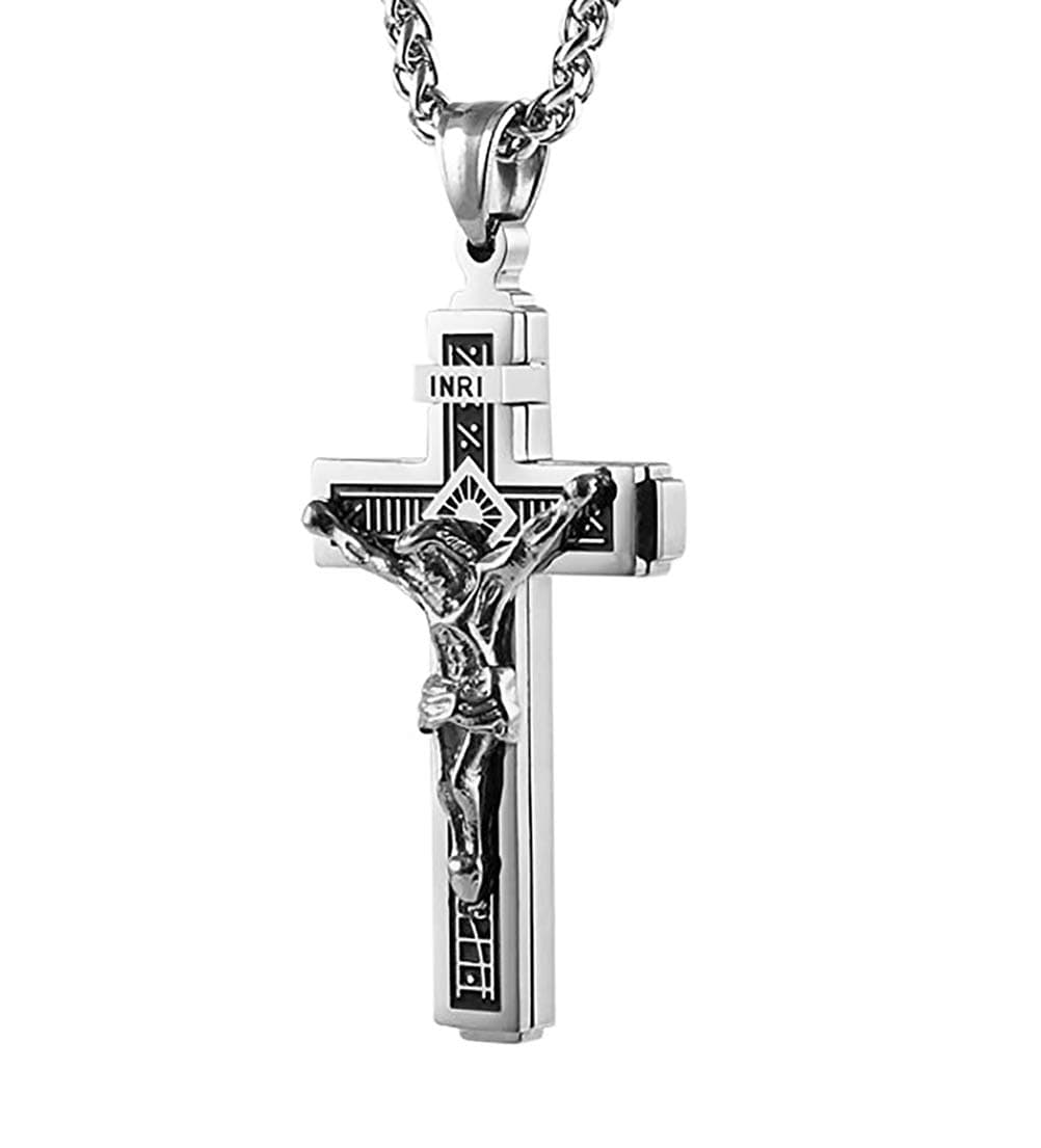 HZMAN Catholic Jesus Christ Cross Crucifix Pendant Necklace