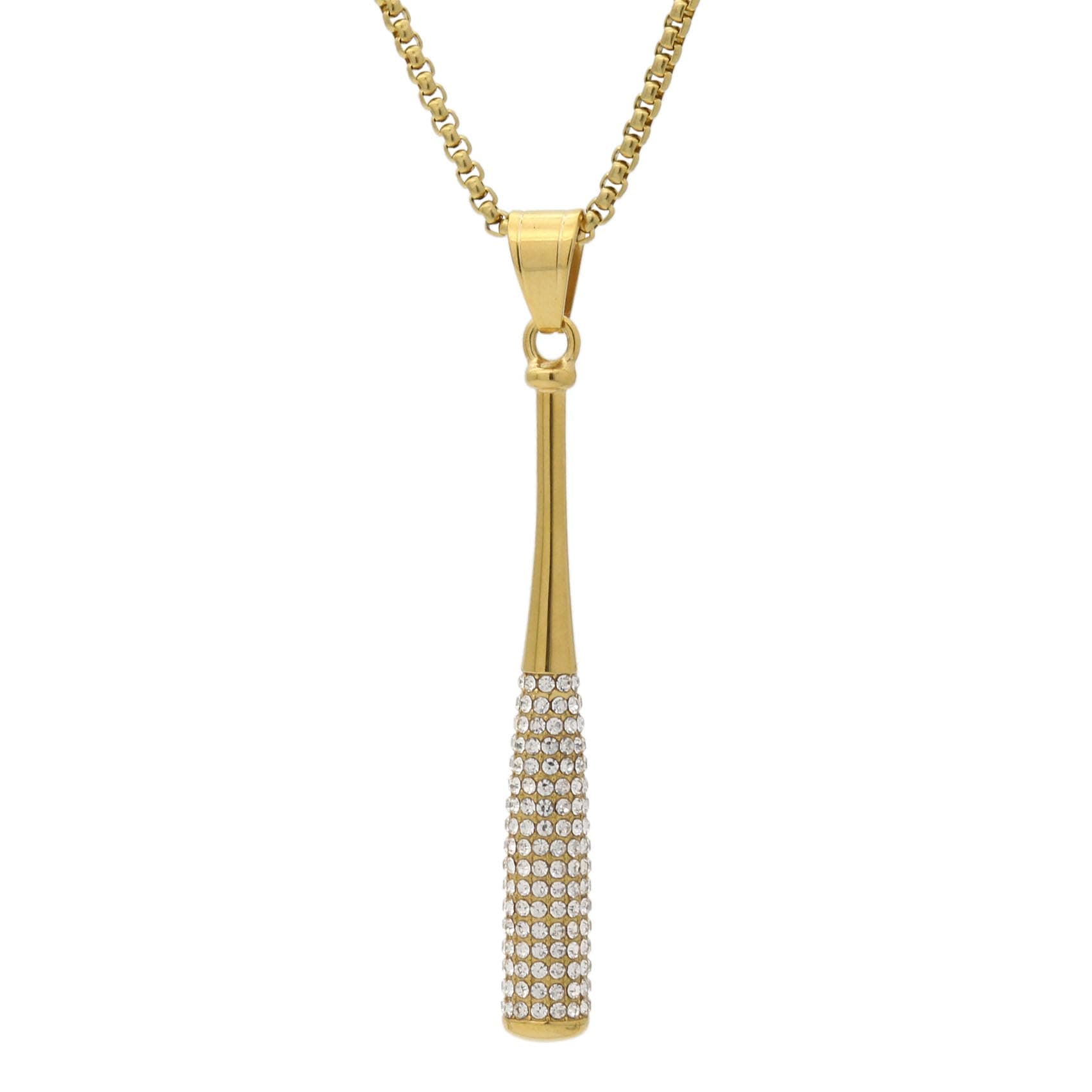Heavstjer Hip Hop 18K Gold Iced Out Baseball Bat Pendant Necklace