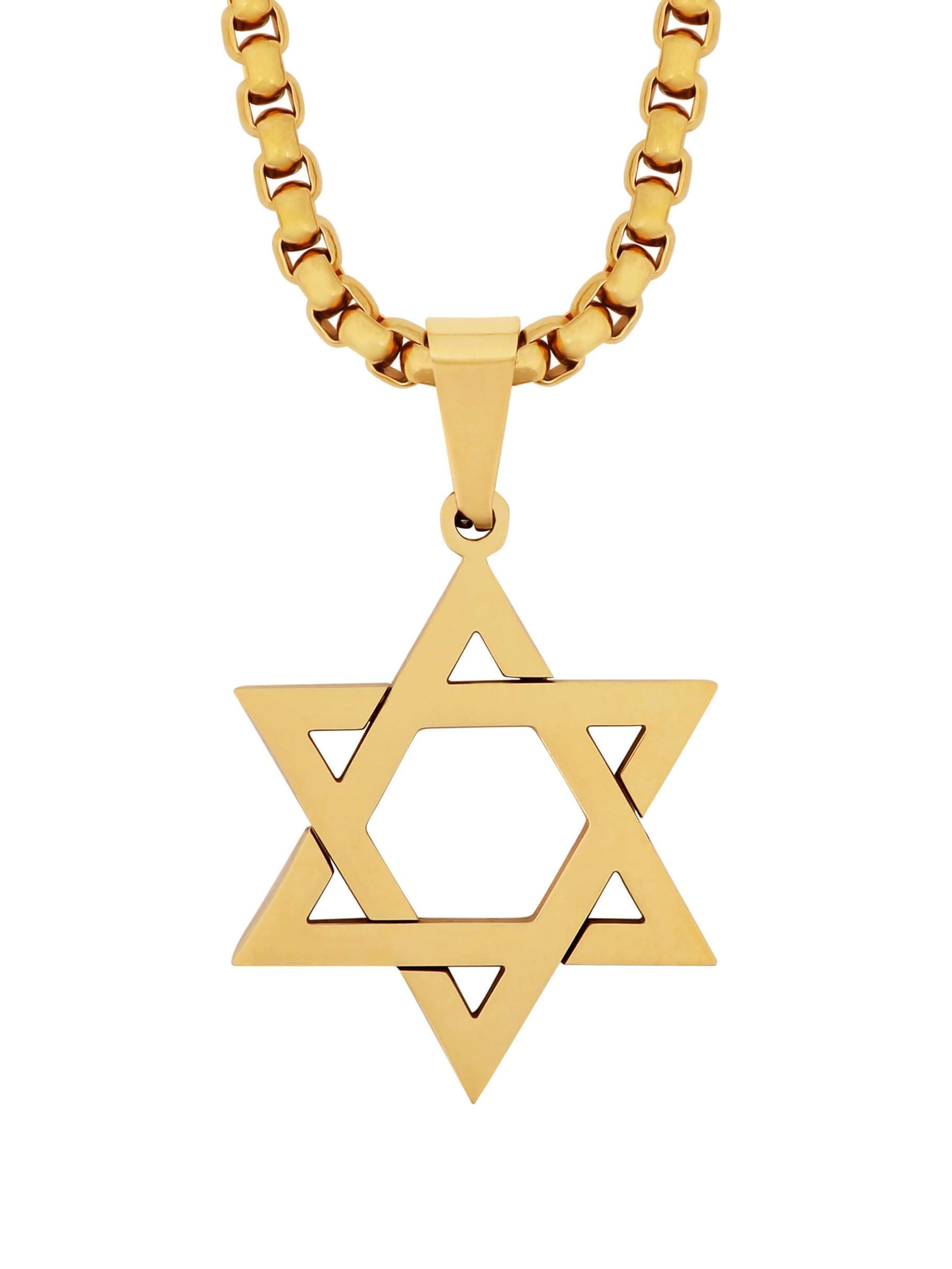HAQUIL Gold Plated Star of David Necklace - Six Pointed Pendant with Box Chain, Ideal Jewish Gift