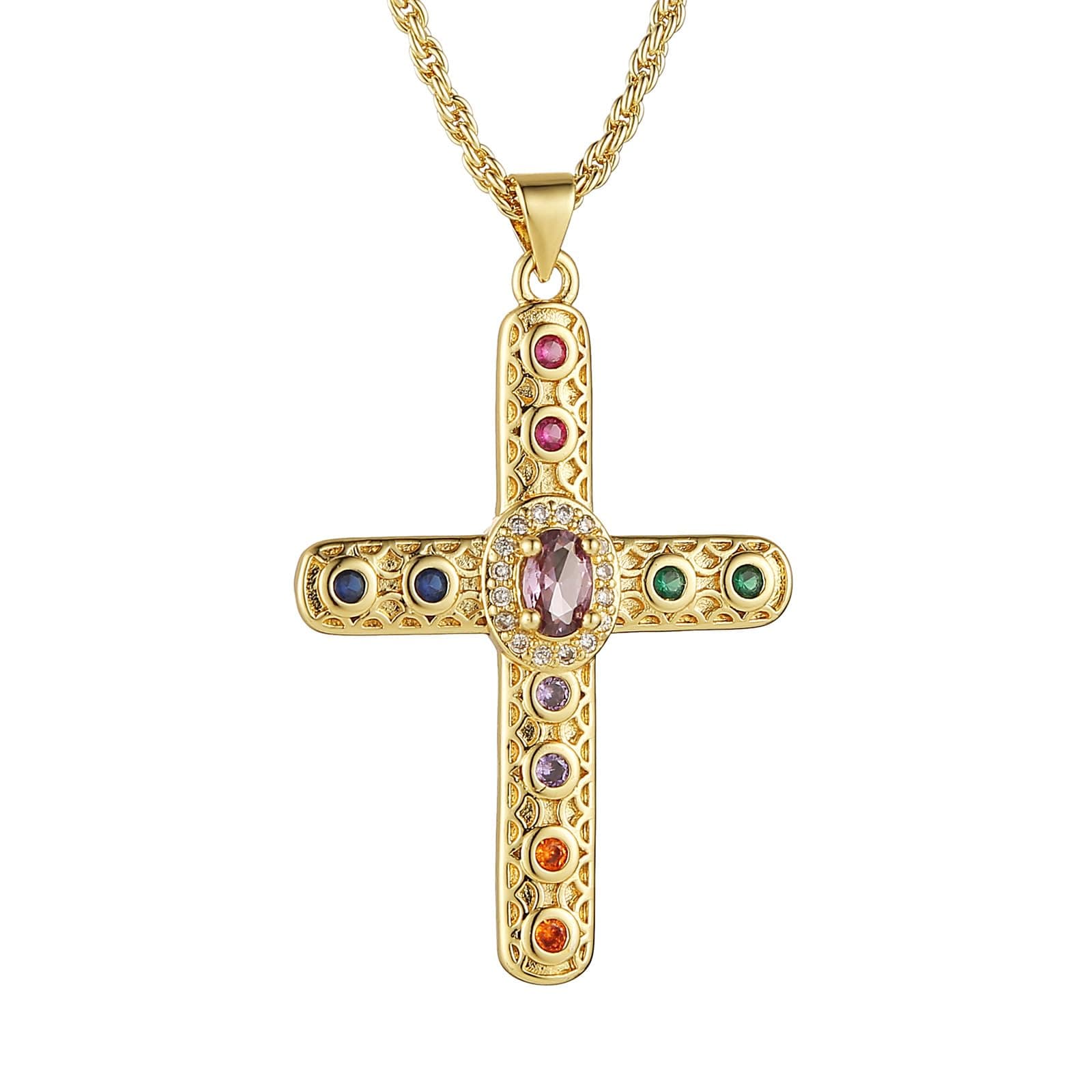 HZMAN Gold Plated Cubic Zirconia Cross Pendant Necklace for Women