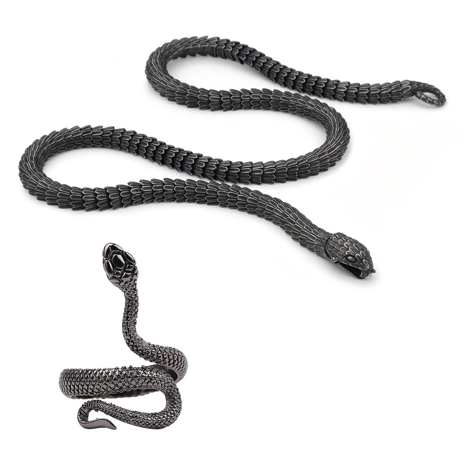 Vintage Stainless Steel Jormungandr Snake Jewelry Set for Men