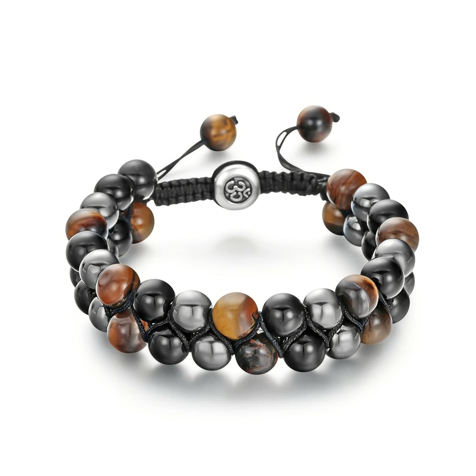 Triple Protection Tiger Eye Lava Rock Mens Bracelet - Adjustable Chakra Healing Yoga Gift