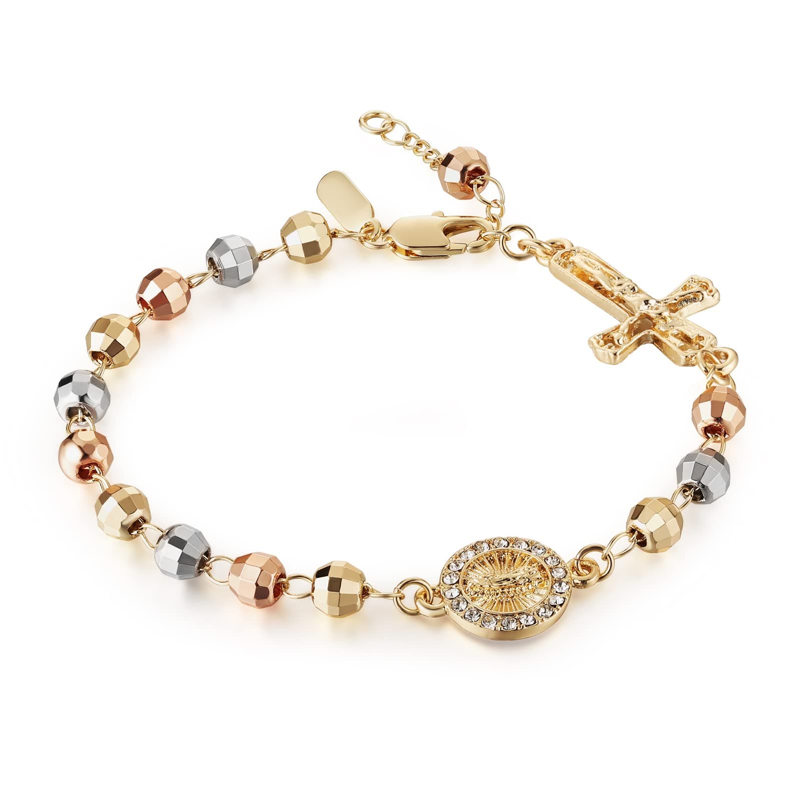 Virgin Mary Rosary Bead Cross Bracelet - Adjustable Link Bracelet for Women - Jewelry Gift