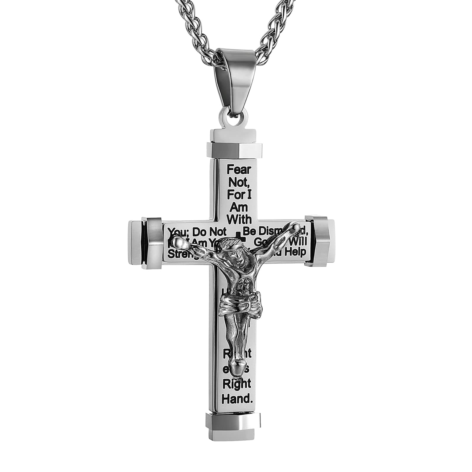 Stainless Steel Cross Necklace with Lord's Prayer Pendant.